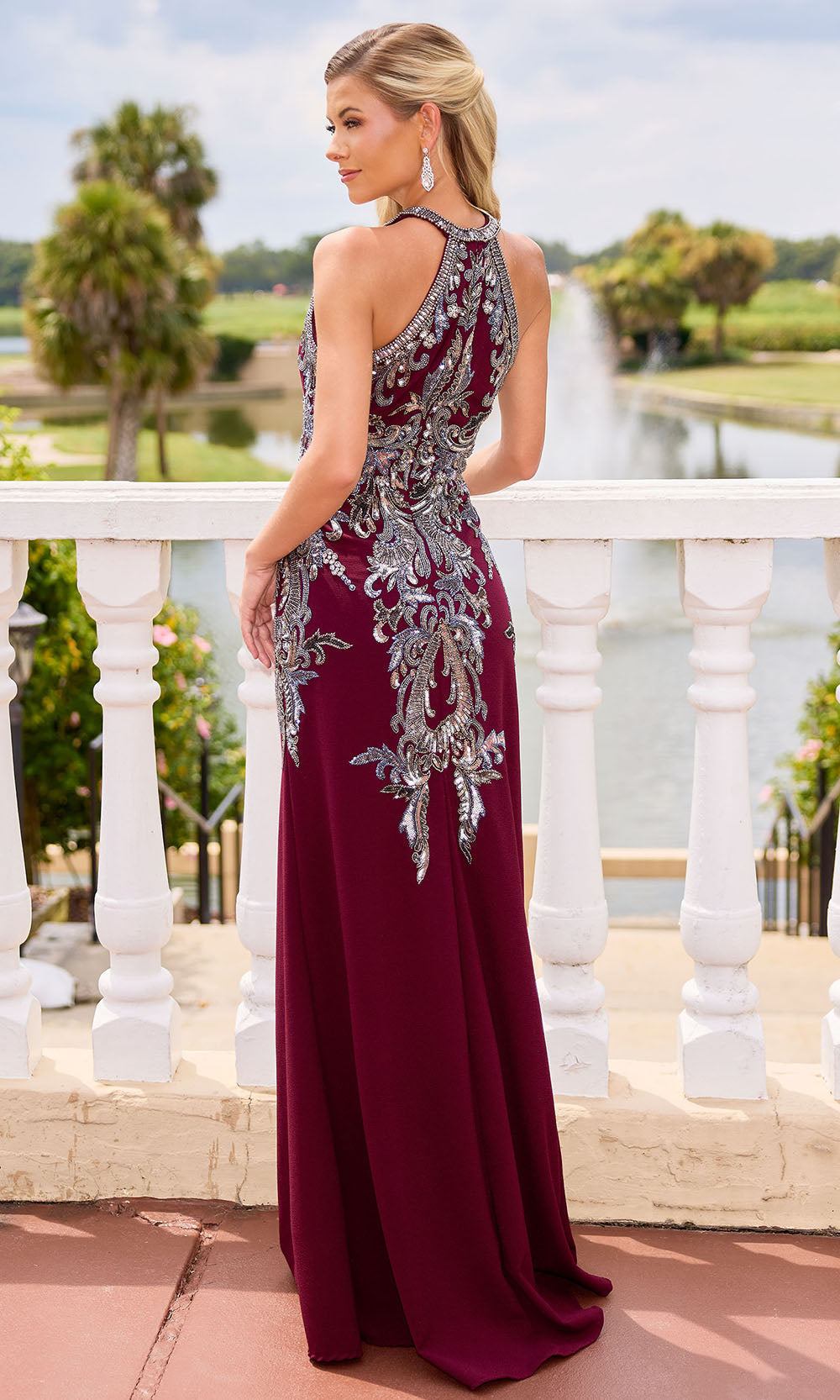 Primavera Couture 13167 - Beaded Applique Halter Formal Dress - view 4