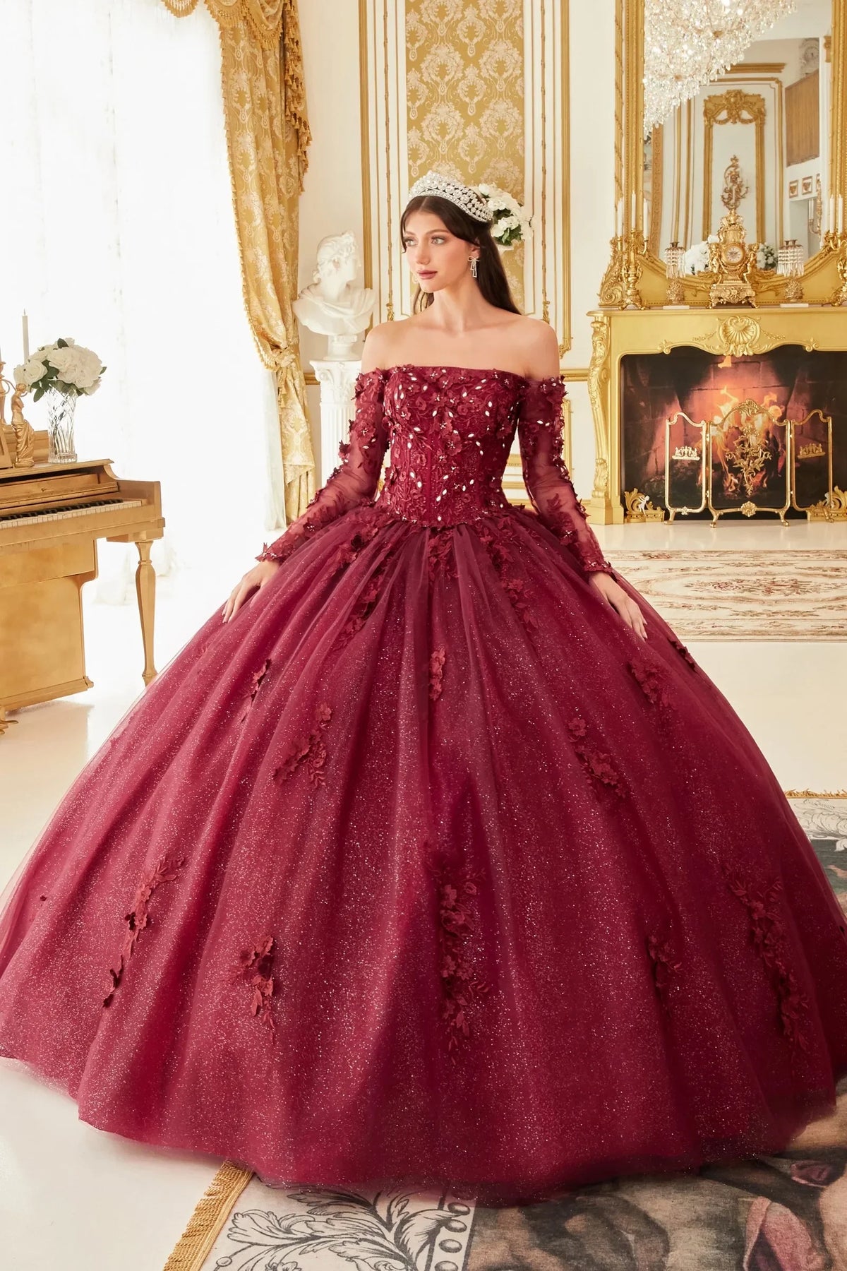 Ladivine 15706 - Long Sleeve Off-Shoulder Ballgown