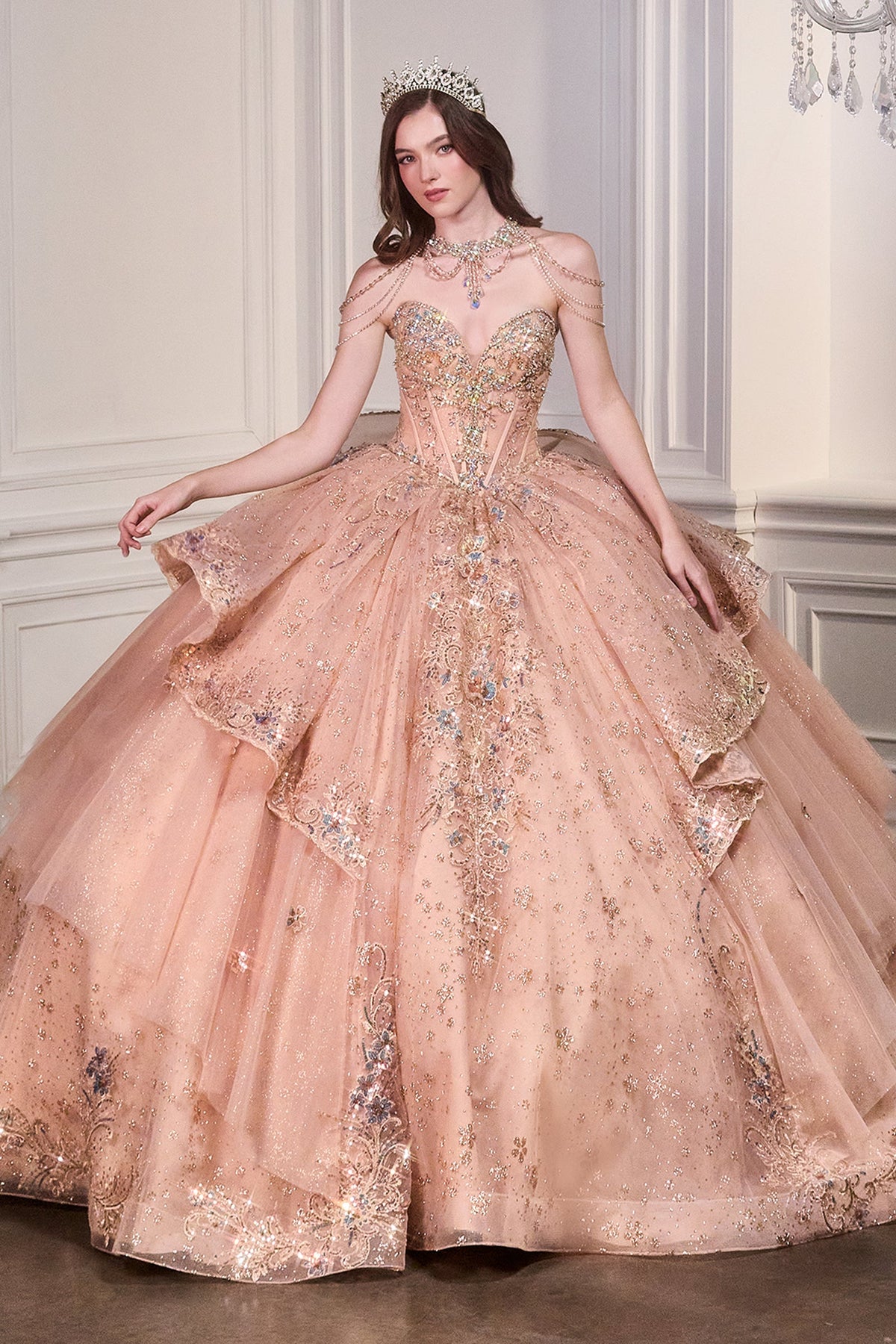 Ladivine 15727 - Tiered Tulle Quinceanera Gown