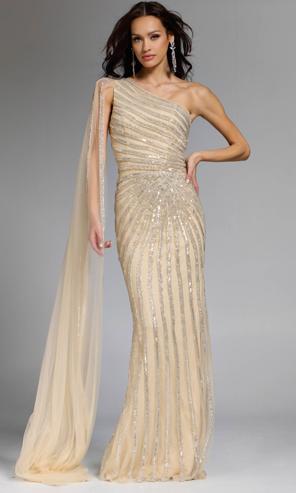 Jovani 23774 - Asymmetric Neck Sequin Sheath Gown - designer formal gown at Silhouette Dresses