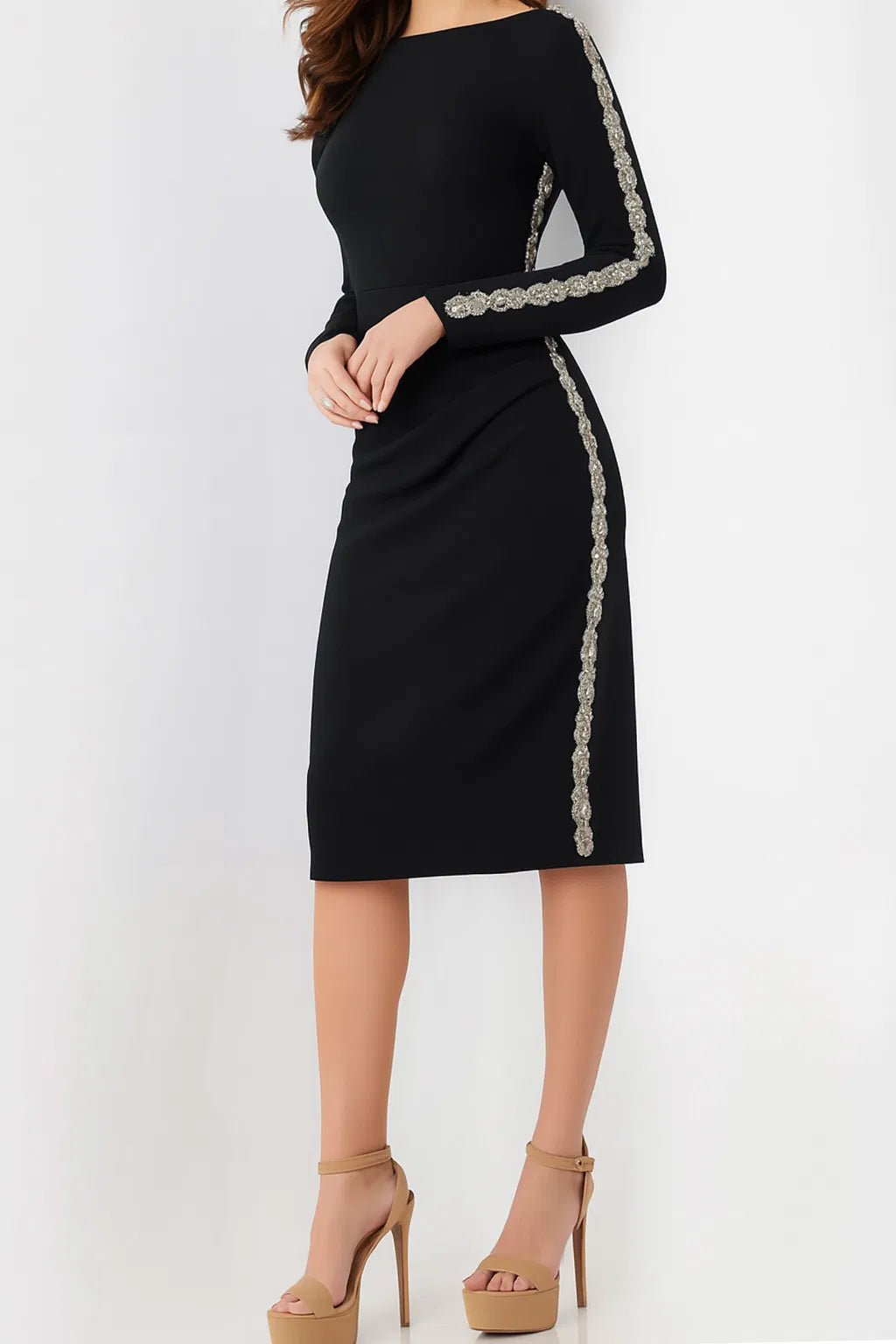 Jovani 24192 - Embellished Side Long Sleeve Knee-Length Dress - designer formal gown at Silhouette Dresses