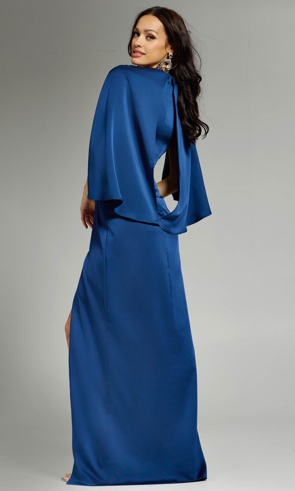 Jovani 24197 - Cape Sleeve Embroidered Waist Gown - back view