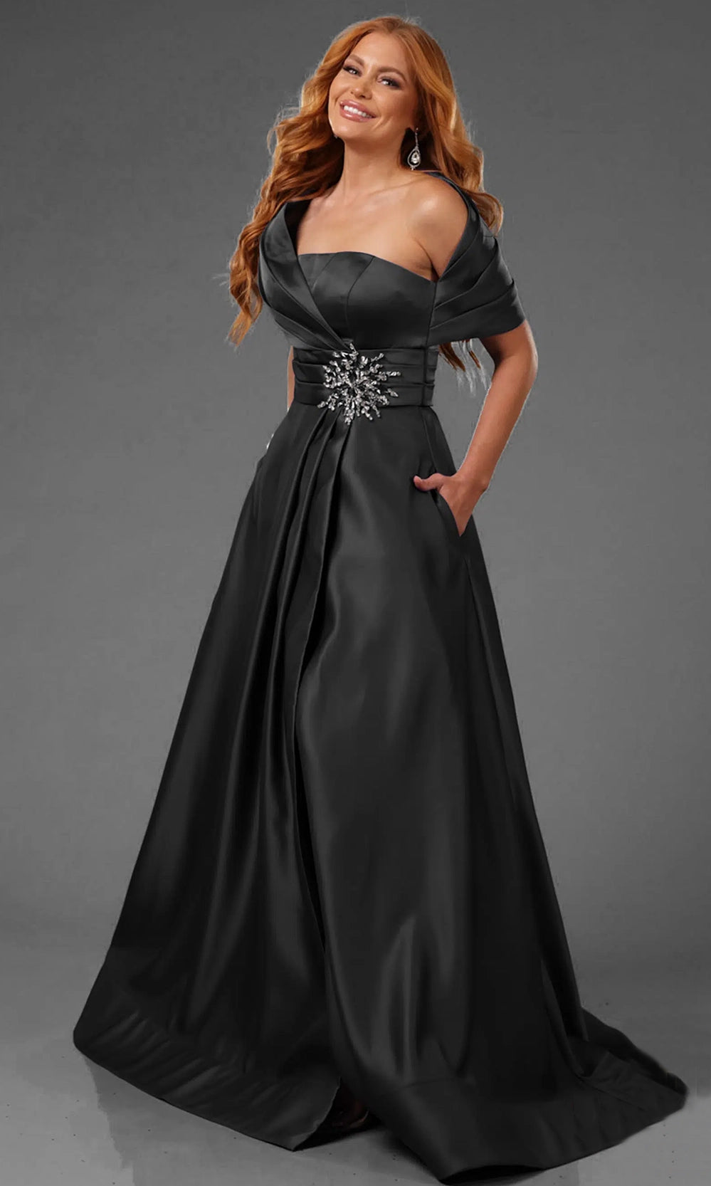 Terani Couture 251M4441 - One Sholder Pleated Waistband Evening Gown - view 10