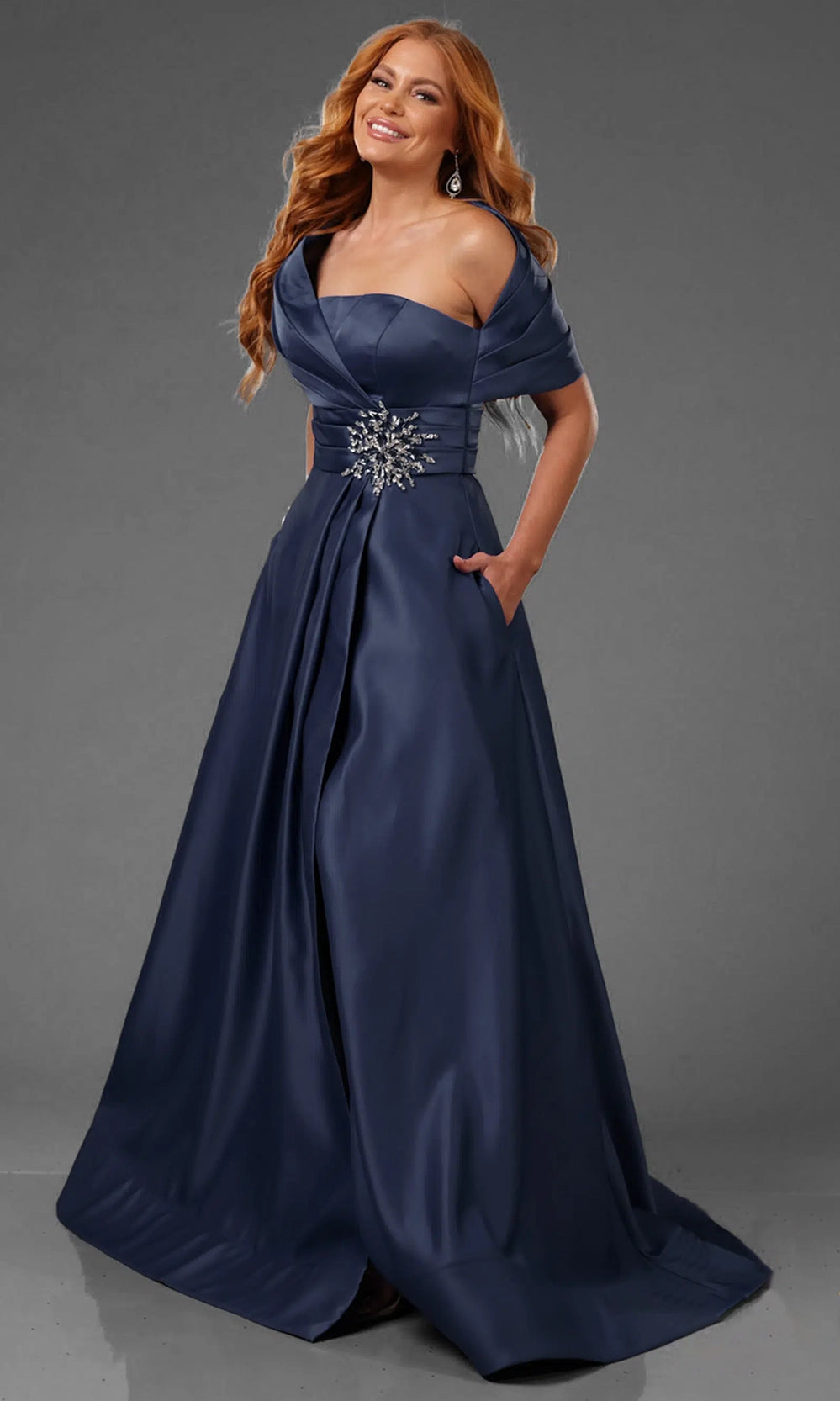 Terani Couture 251M4441 - One Sholder Pleated Waistband Evening Gown - view 14