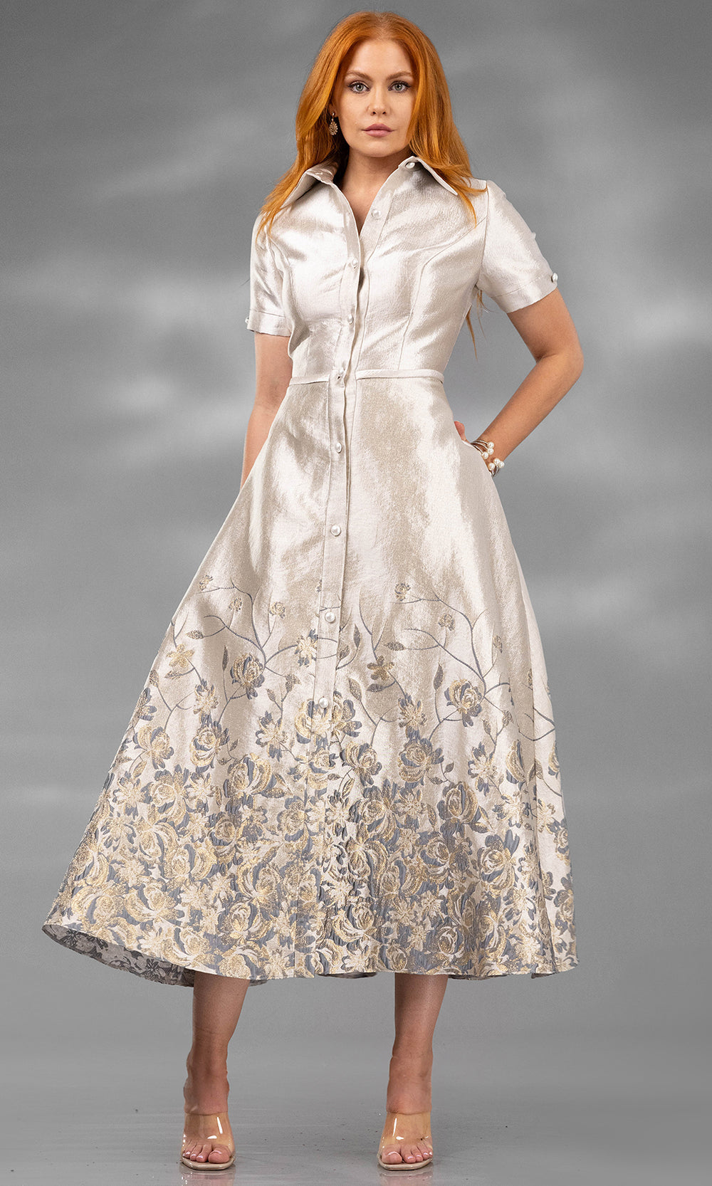 Terani Couture 252C5507 - Embroidered Jacquard A-Line Dress - designer cocktail dress at Silhouette Dresses