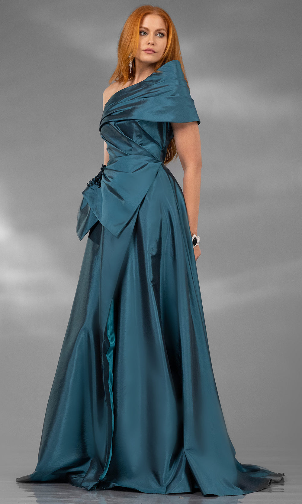 Terani Couture 252E5102 - Asymmetric Taffeta A-Line Gown - back view