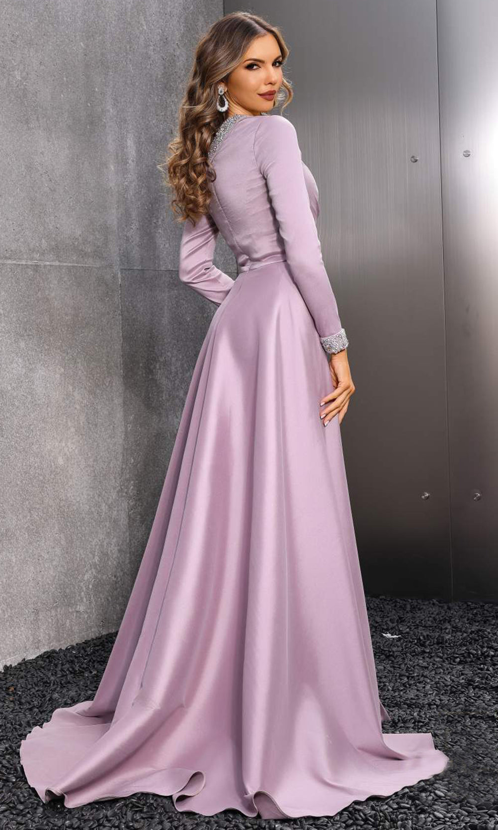 Terani Couture 252E5108 - Beaded Trim Asymmetrical Gown - back view