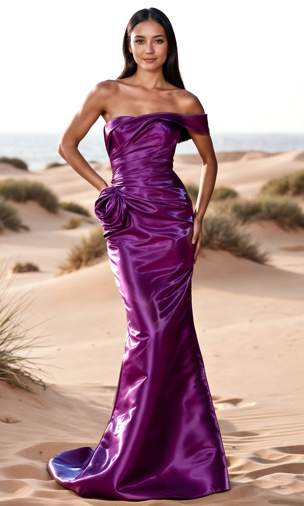 Terani Couture 252E5162 - Shimmer Straight-Across Evening Gown - back view