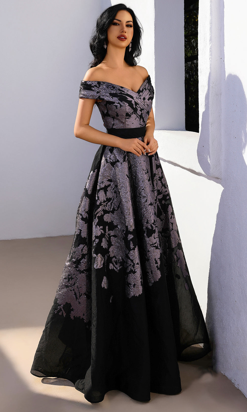 Terani Couture 252E5188 - Off Shoulder Organza Burnout Gown - designer evening gown at Silhouette Dresses