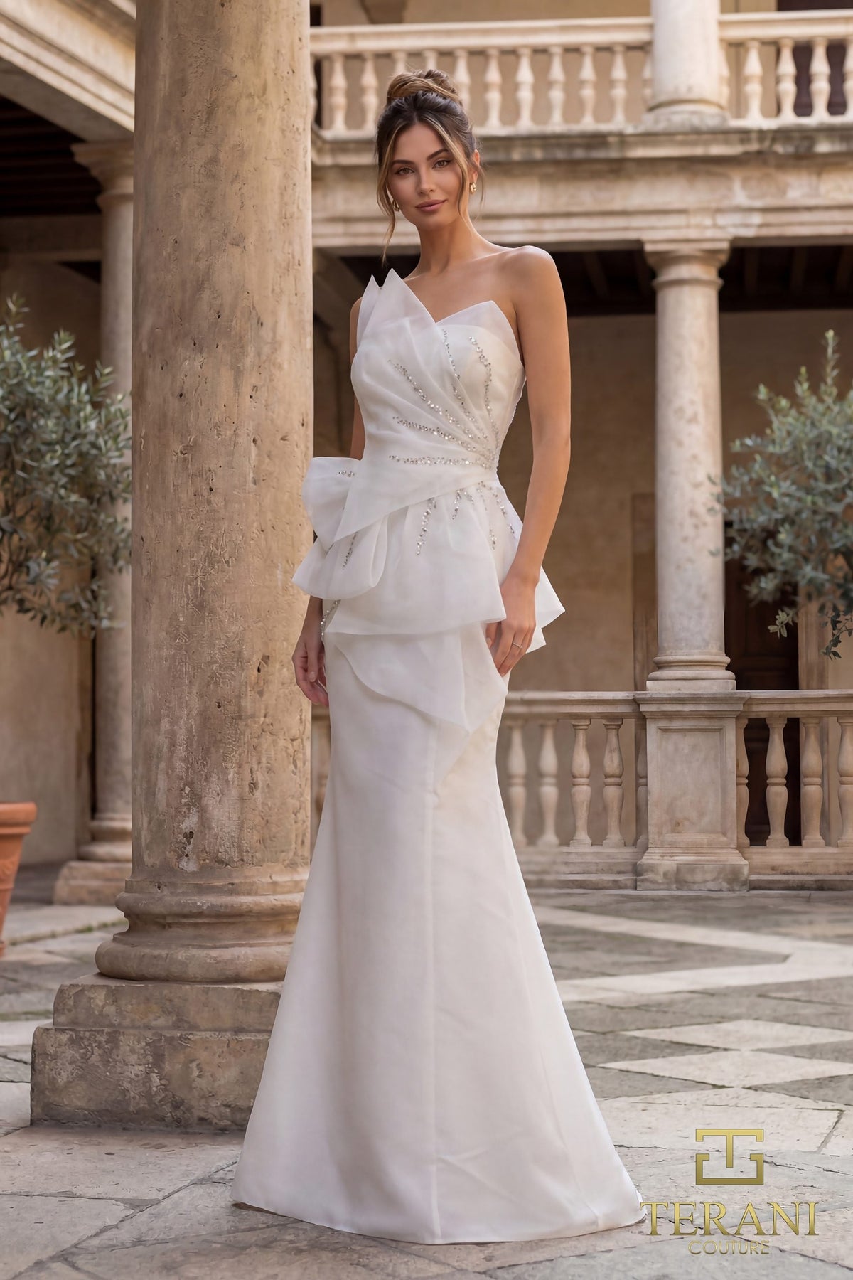 Terani Couture 252E5550 - Asymmetrical Layered Peplum Gown - view 4