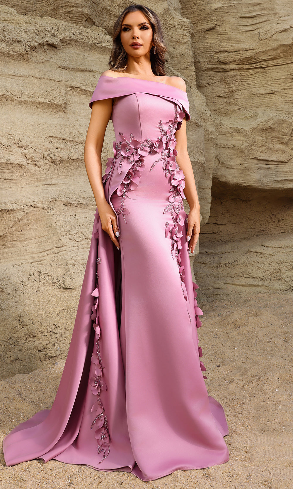 Terani Couture 252M5317 - Floral Accent Straight Neckline Gown - back view
