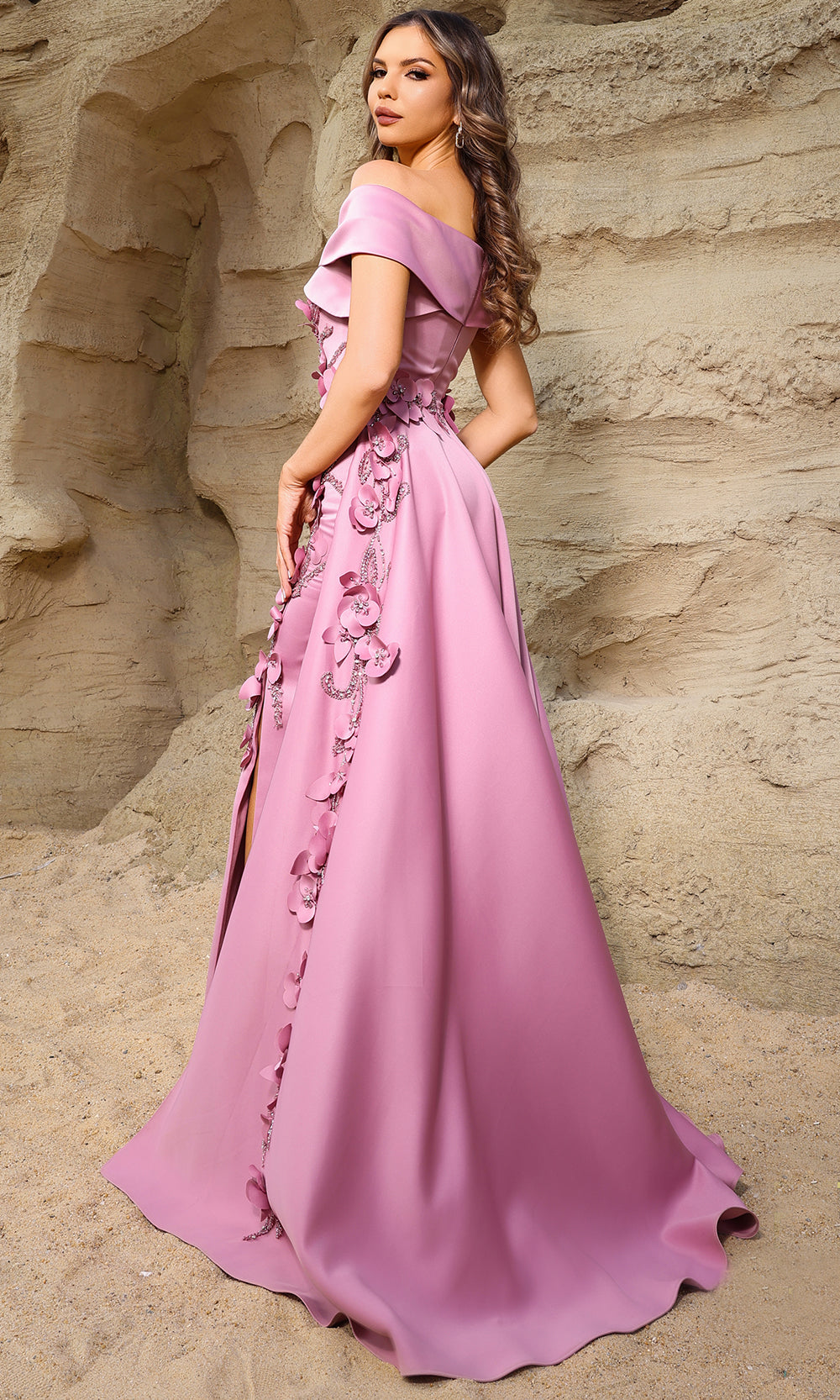 Terani Couture 252M5317 - Floral Accent Straight Neckline Gown - detail view