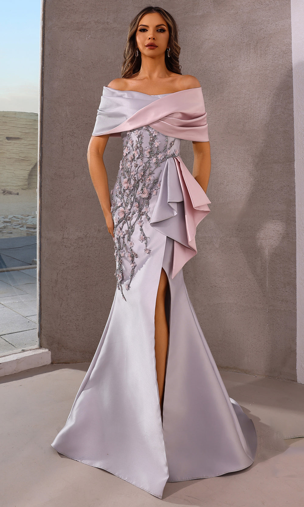 Terani Couture 252M5324 - Beaded Off-Shoulder Mermaid Gown - back view