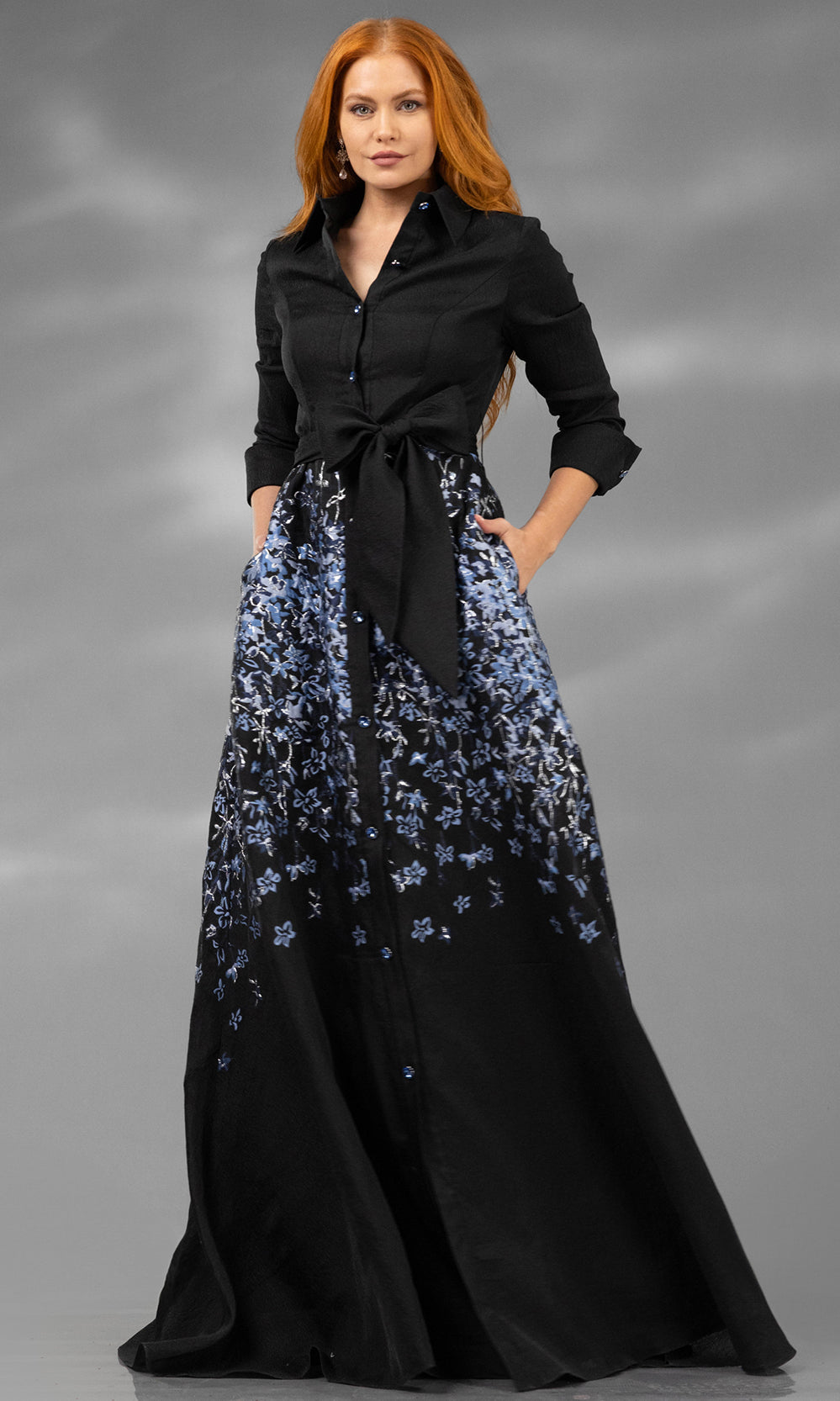 Terani Couture 252M5503 - Floral A-Line Quarter Sleeve Dress - designer mother of the bride dress at Silhouette Dresses