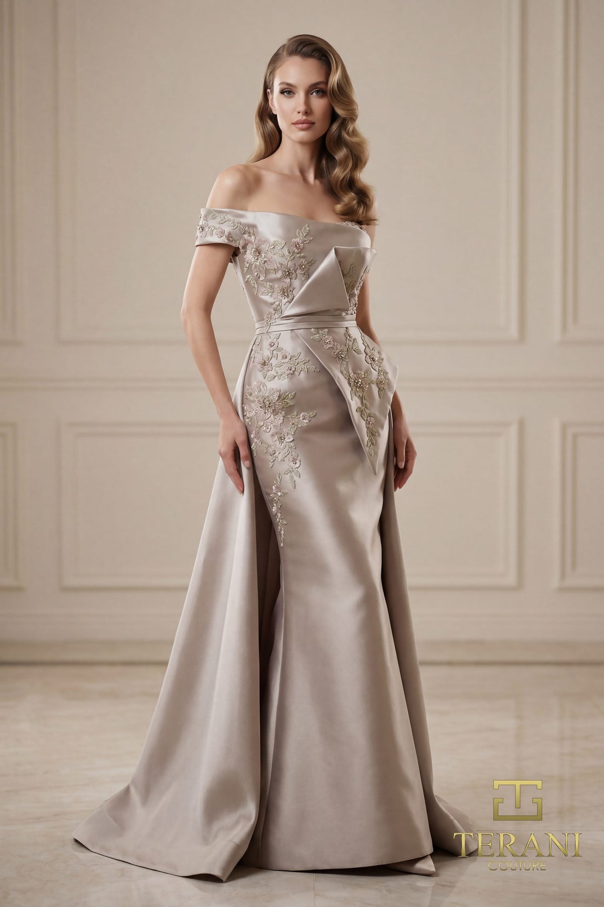 Terani Couture 252M5309 - Off Shoulder Floral Embroidered Gown - view 10