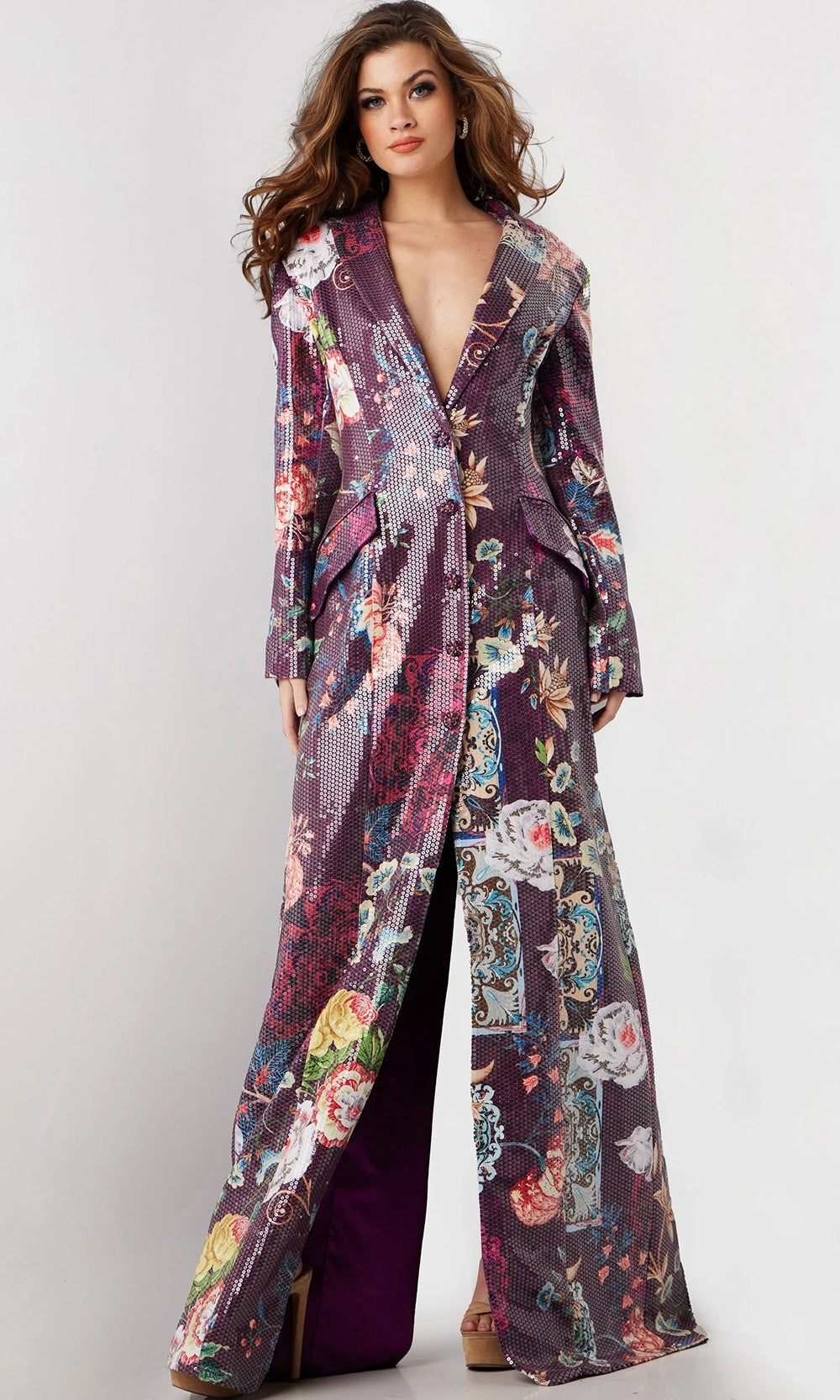 Jovani 26035 - Long Sleeve Coat Dress with Floral Print - designer prom dress at Silhouette Dresses