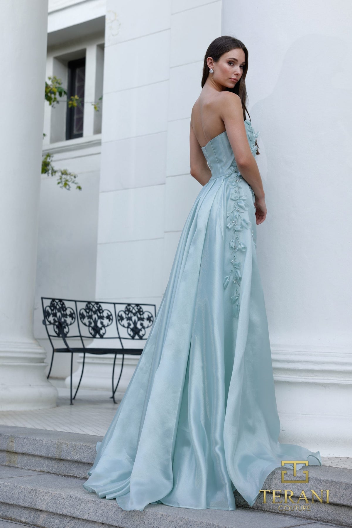 Terani Couture 261E6195 - Straight Neck Crepe Back Satin Dress - view 5