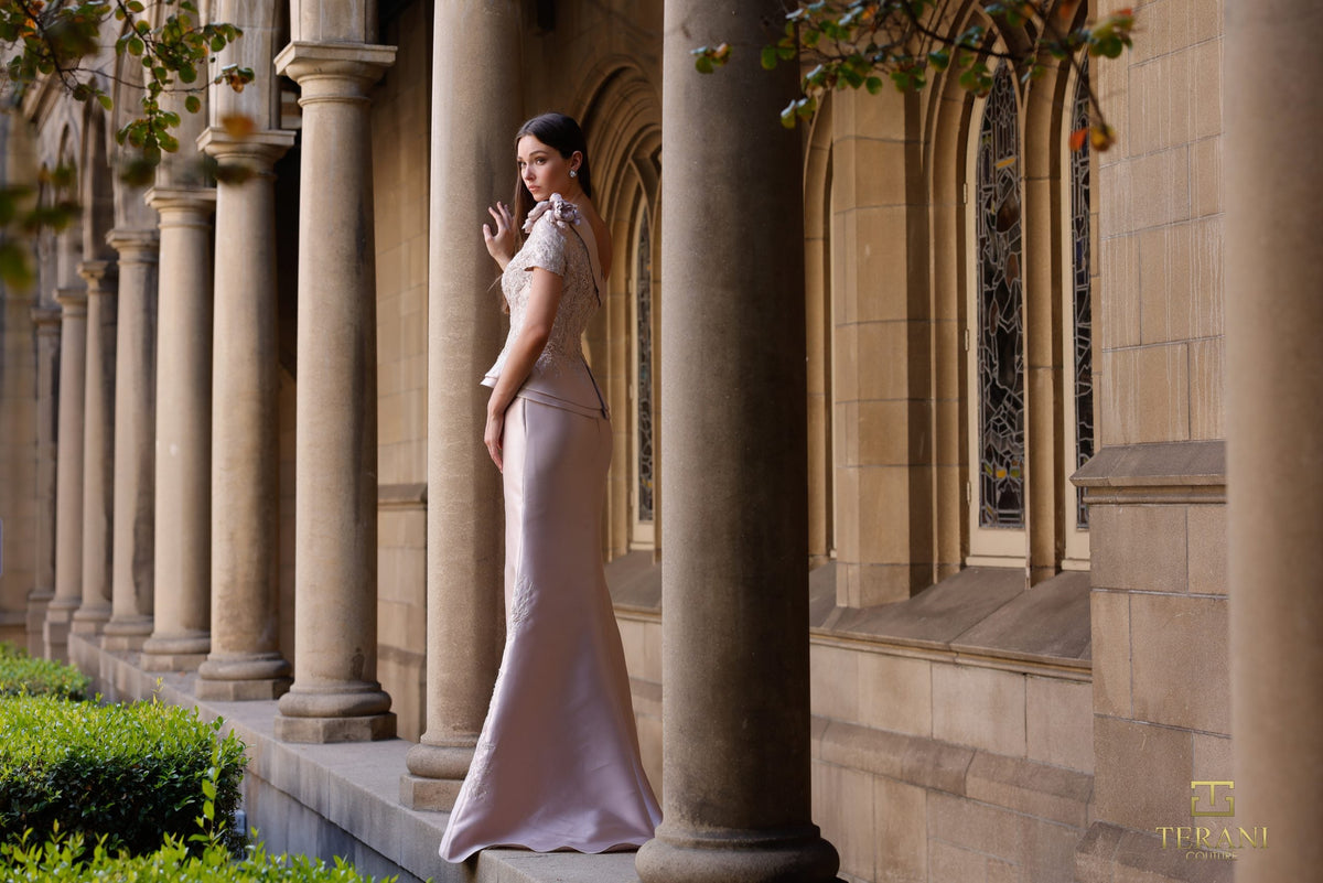 Terani Couture 261M6408 - One Shoulder Satin Peplum Gown - view 4