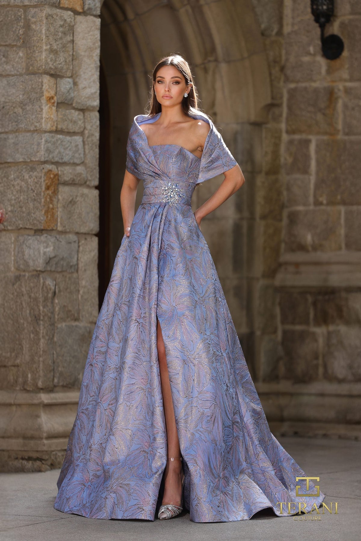 Terani Couture 261M6453 - Floral Jacquard A-Line Evening Gown - designer mother of the bride dress at Silhouette Dresses