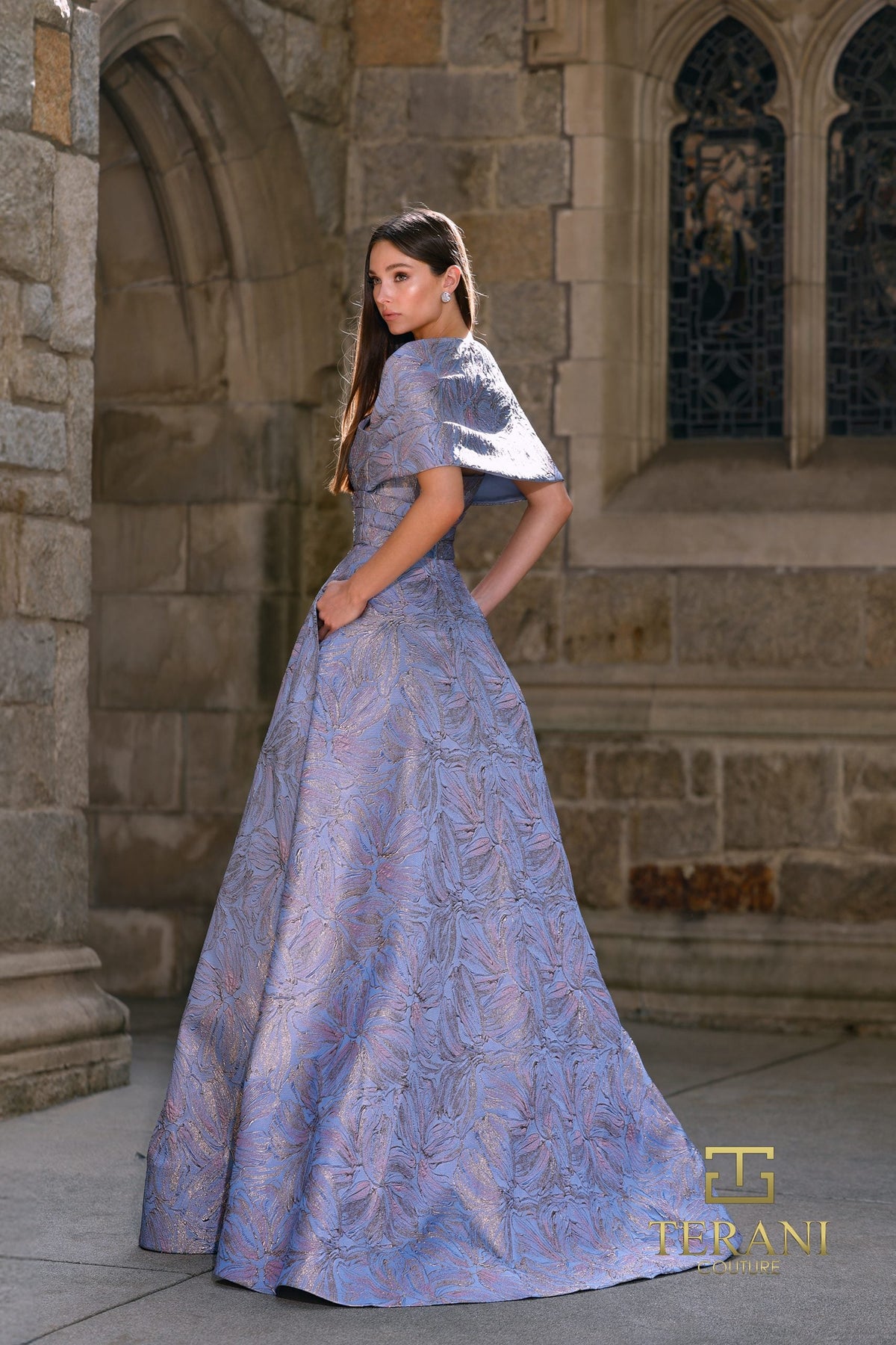 Terani Couture 261M6453 - Floral Jacquard A-Line Evening Gown - view 4
