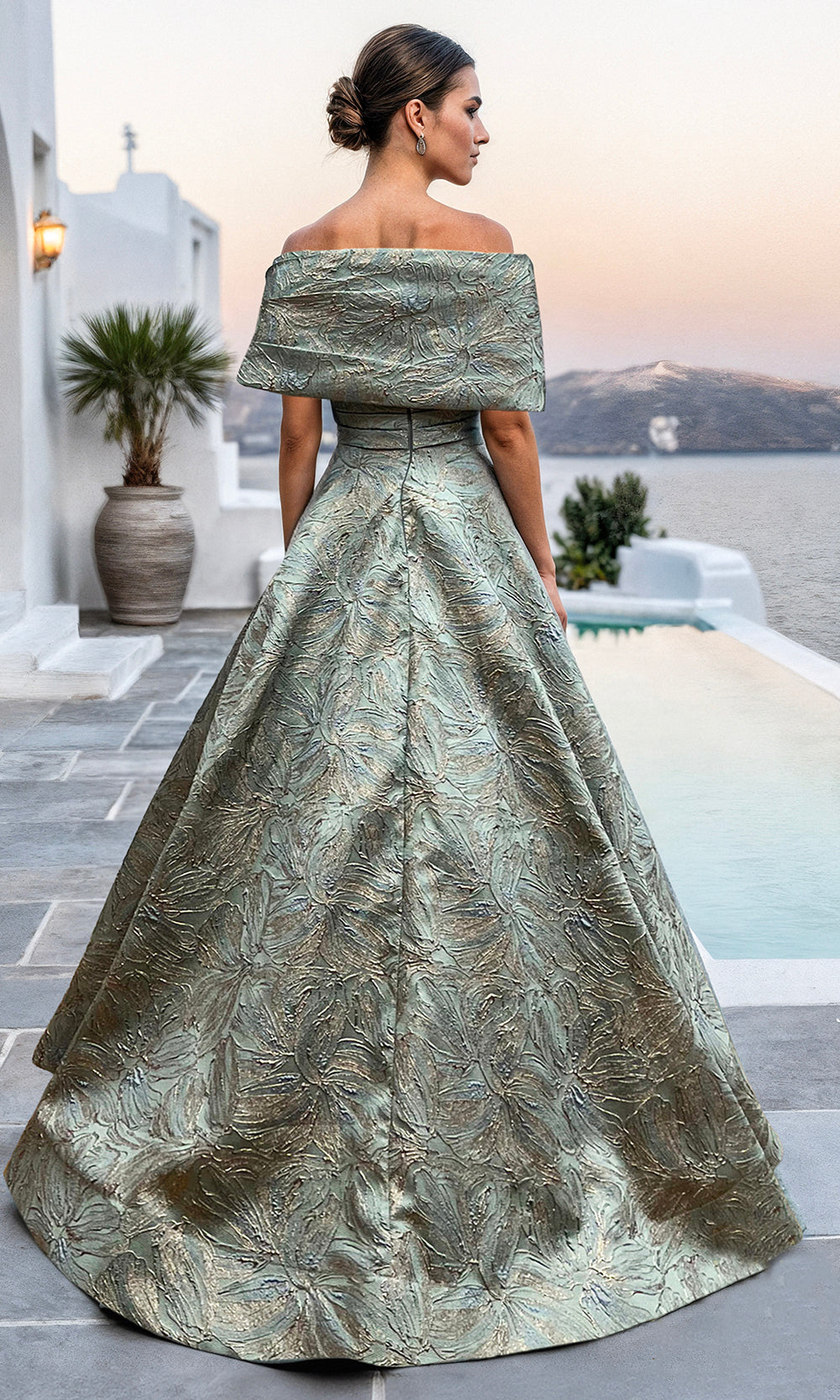 Terani Couture 261M6453 - Floral Jacquard A-Line Evening Gown - back view