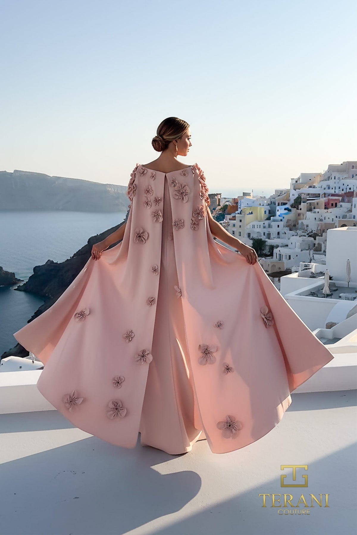 Terani Couture 261M6687 - Bateau Neck Crepe Gown with Cape - view 5