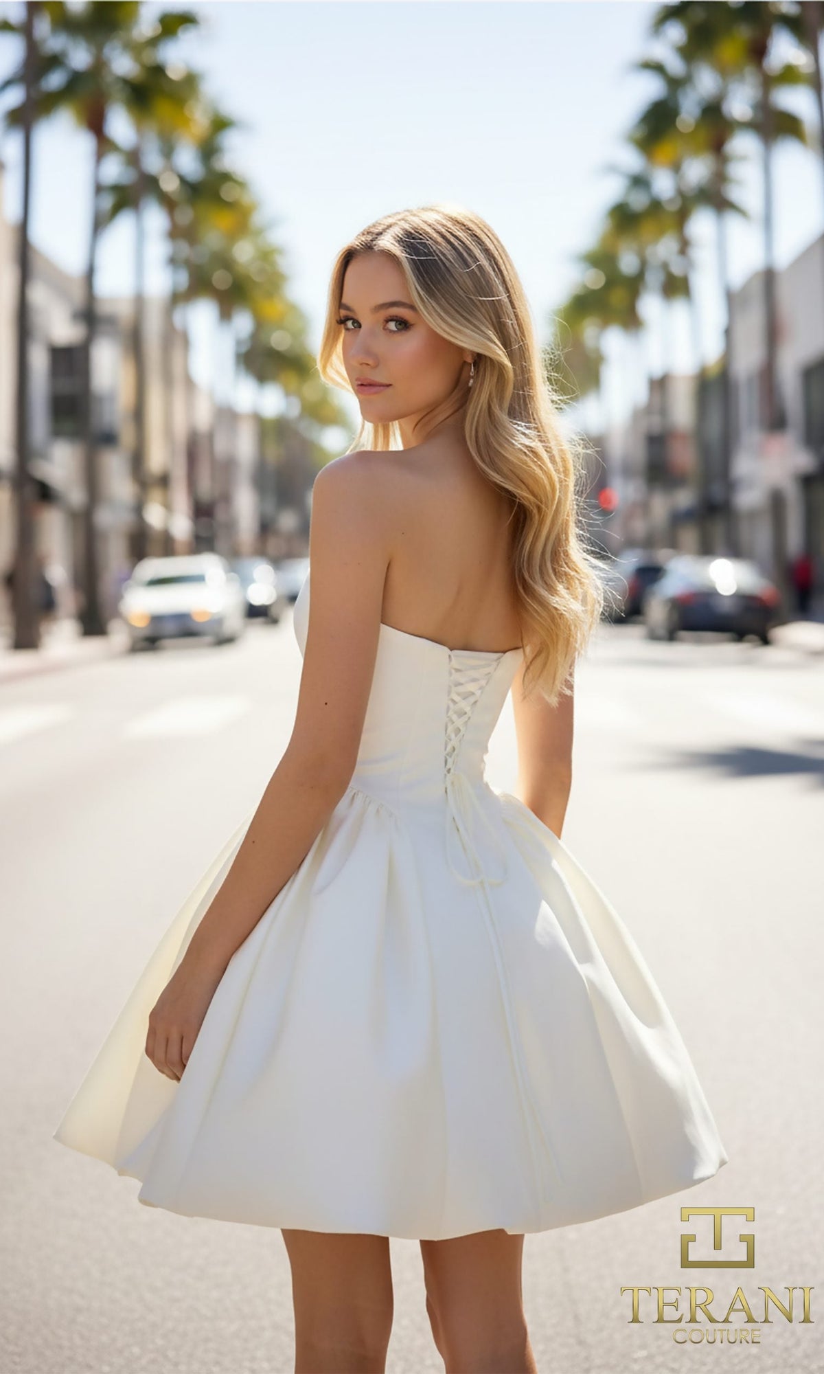 Terani Couture 261P6176 - Strapless Satin Short Cocktail Dress - detail view