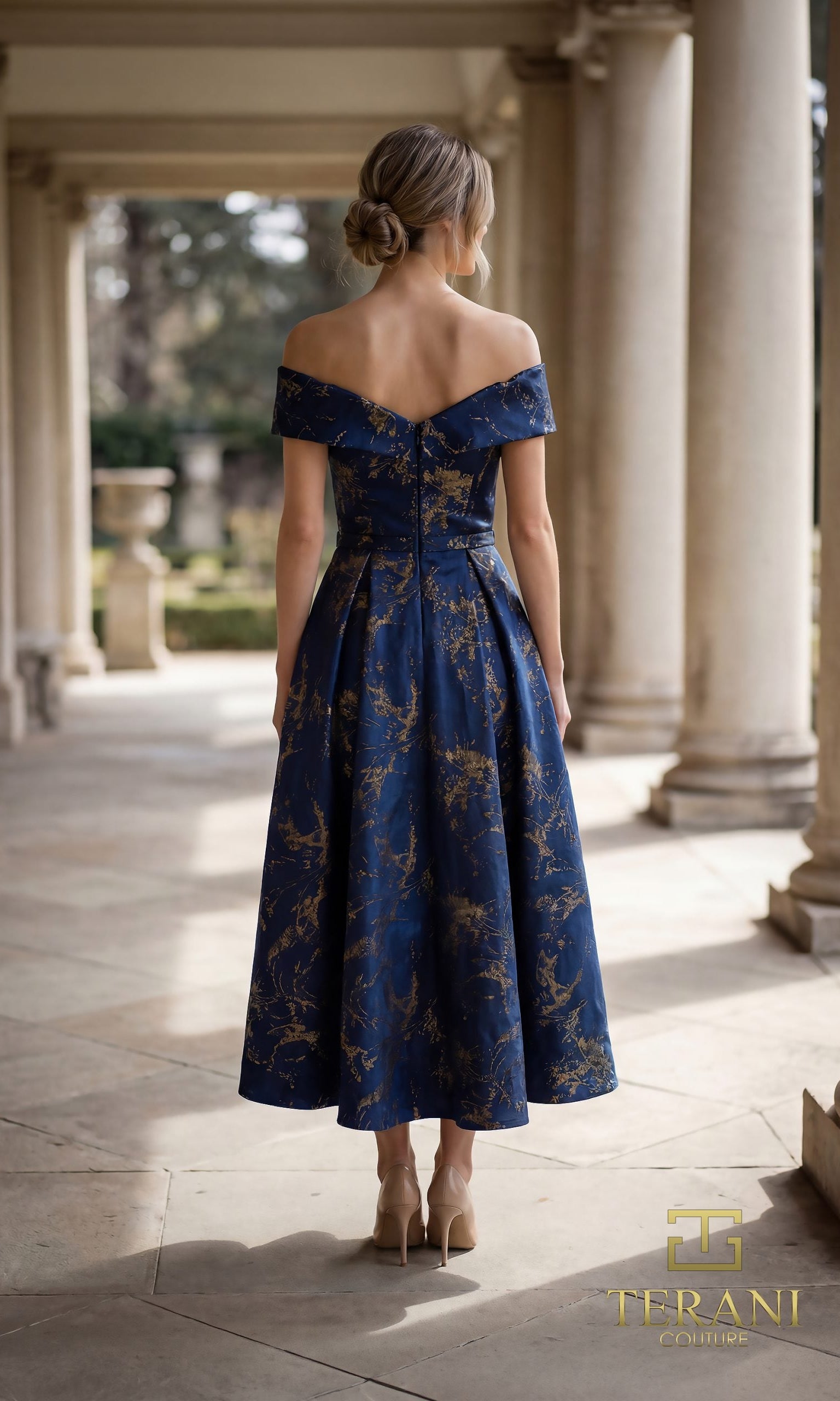 Terani Couture 261C6515 - Off Shoulder Jacquard A-Line Dress - view 5