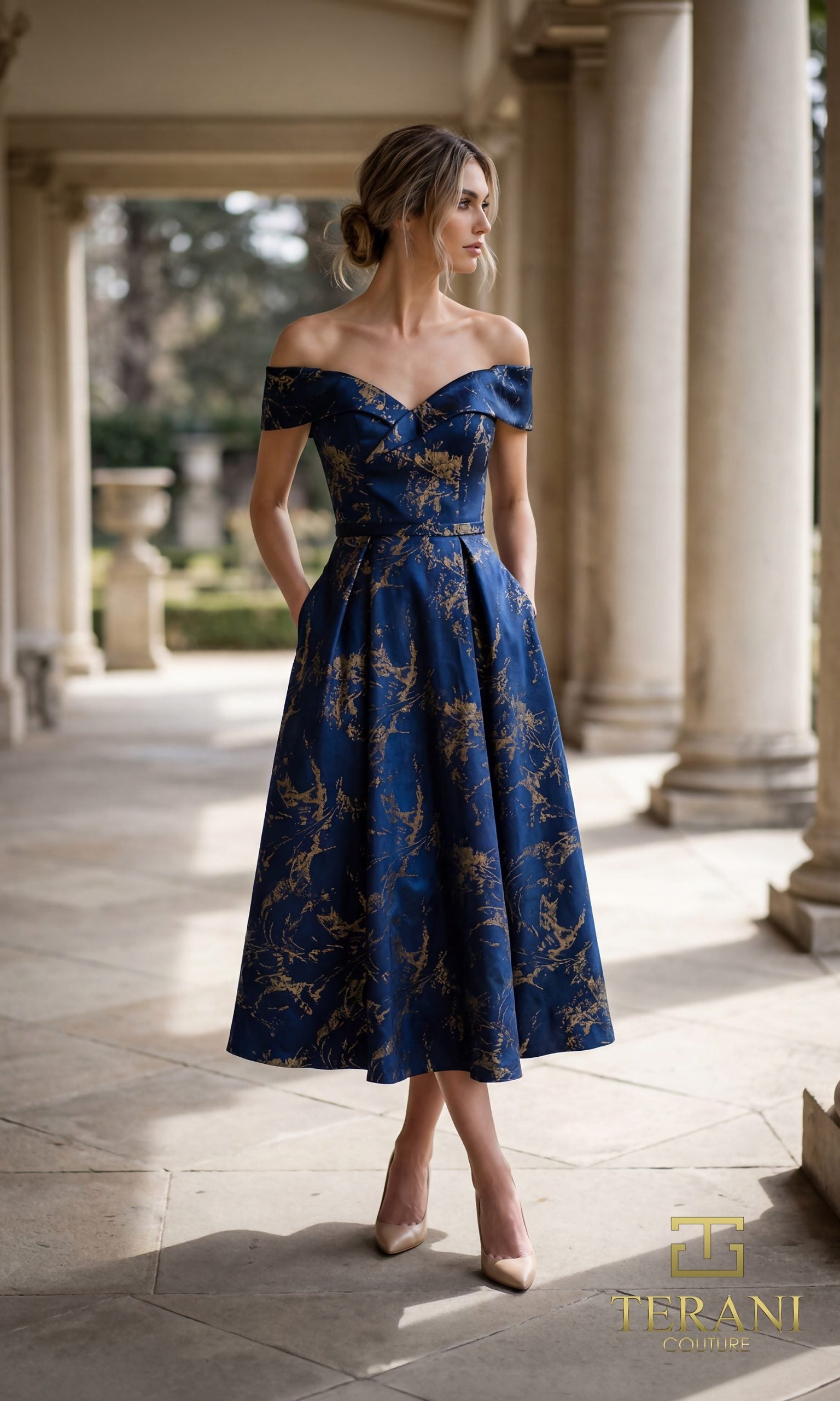 Terani Couture 261C6515 - Off Shoulder Jacquard A-Line Dress - view 4