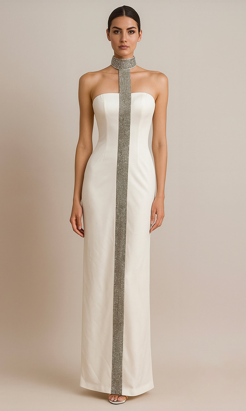Terani Couture 261E6119 - Crystal Embellished High Neck Evening Gown - detail view