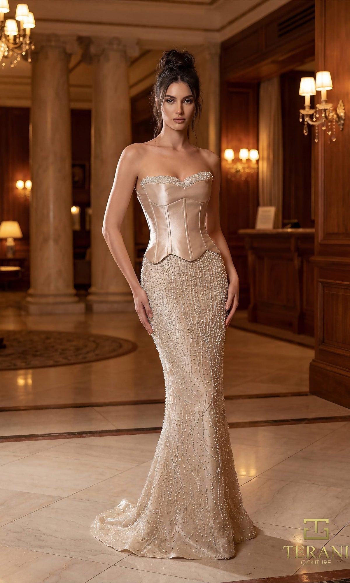 Terani Couture 261E6238 - Beaded Sweetheart Corset Mermaid Gown - back view