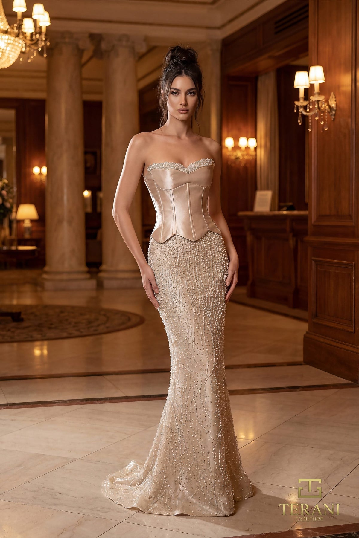 Terani Couture 261E6238 - Beaded Sweetheart Corset Mermaid Gown - back view