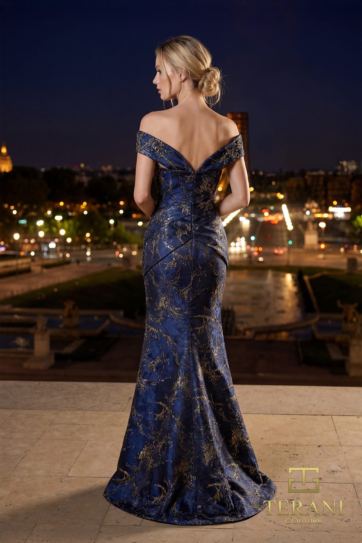 Terani Couture 261E6252 - Off Shoulder Jacquard Gown with Beading - view 5