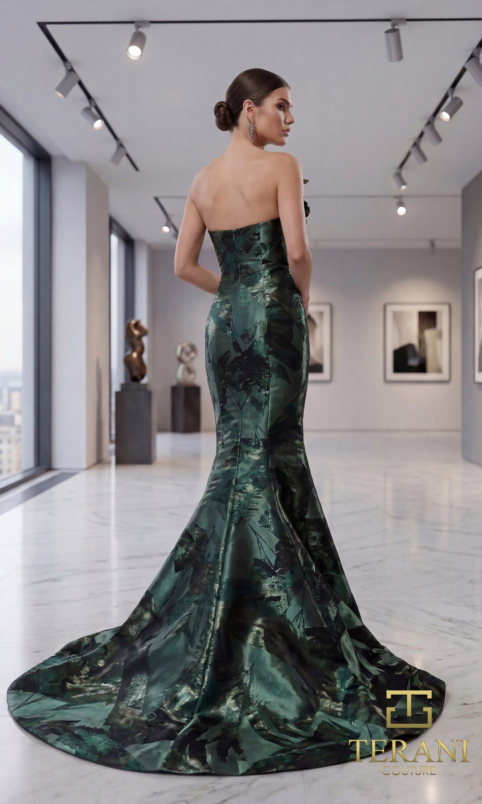 Terani Couture 261E6259 - Straight Neckline Shimmer Jacquard Gown - view 5