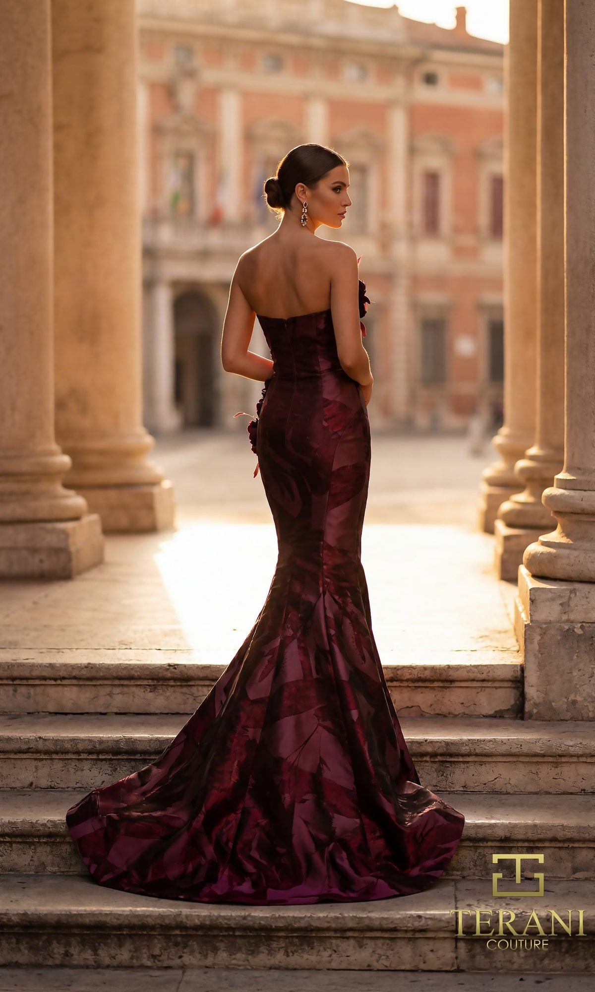 Terani Couture 261E6259 - Straight Neckline Shimmer Jacquard Gown - view 4