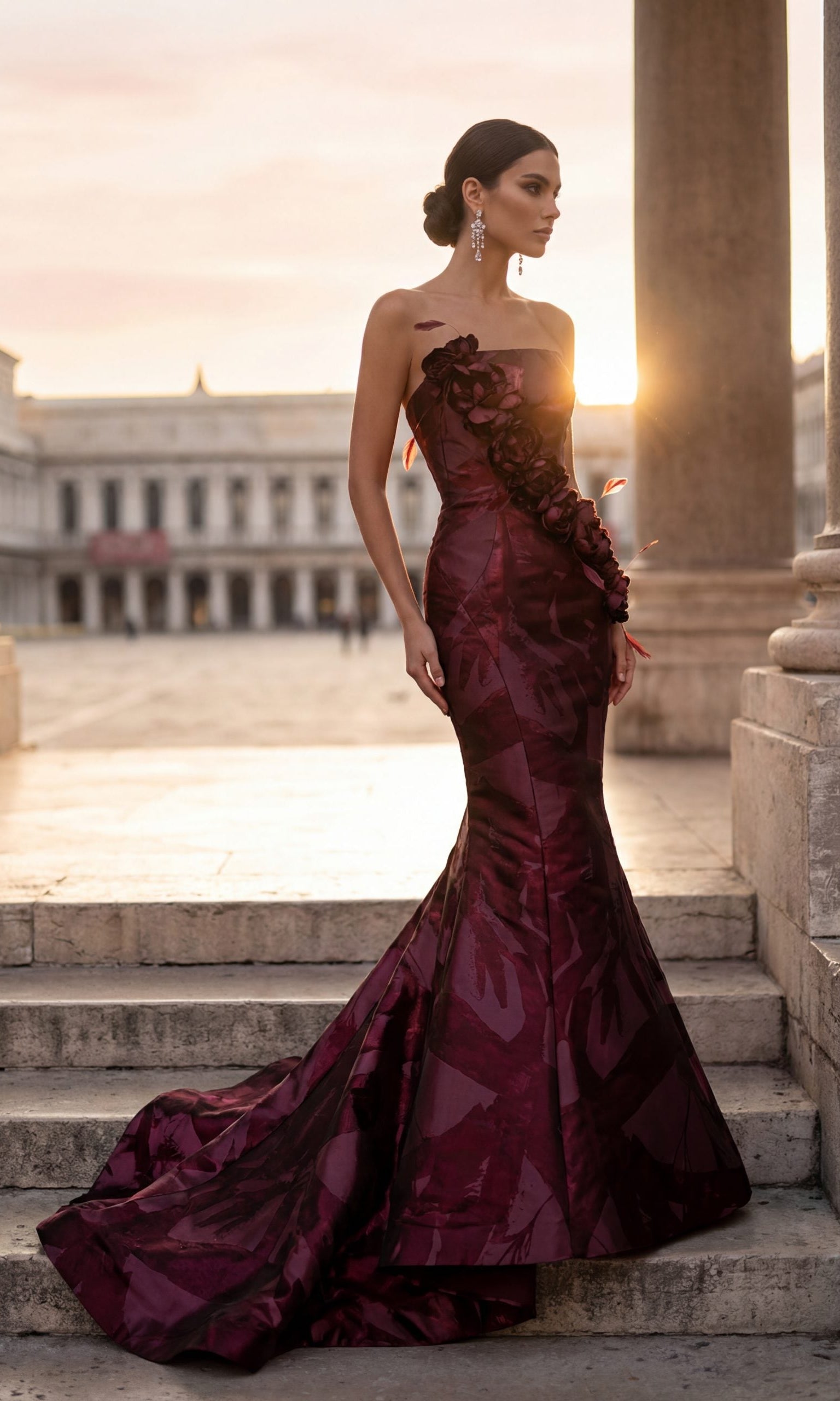 Terani Couture 261E6259 - Straight Neckline Shimmer Jacquard Gown - detail view