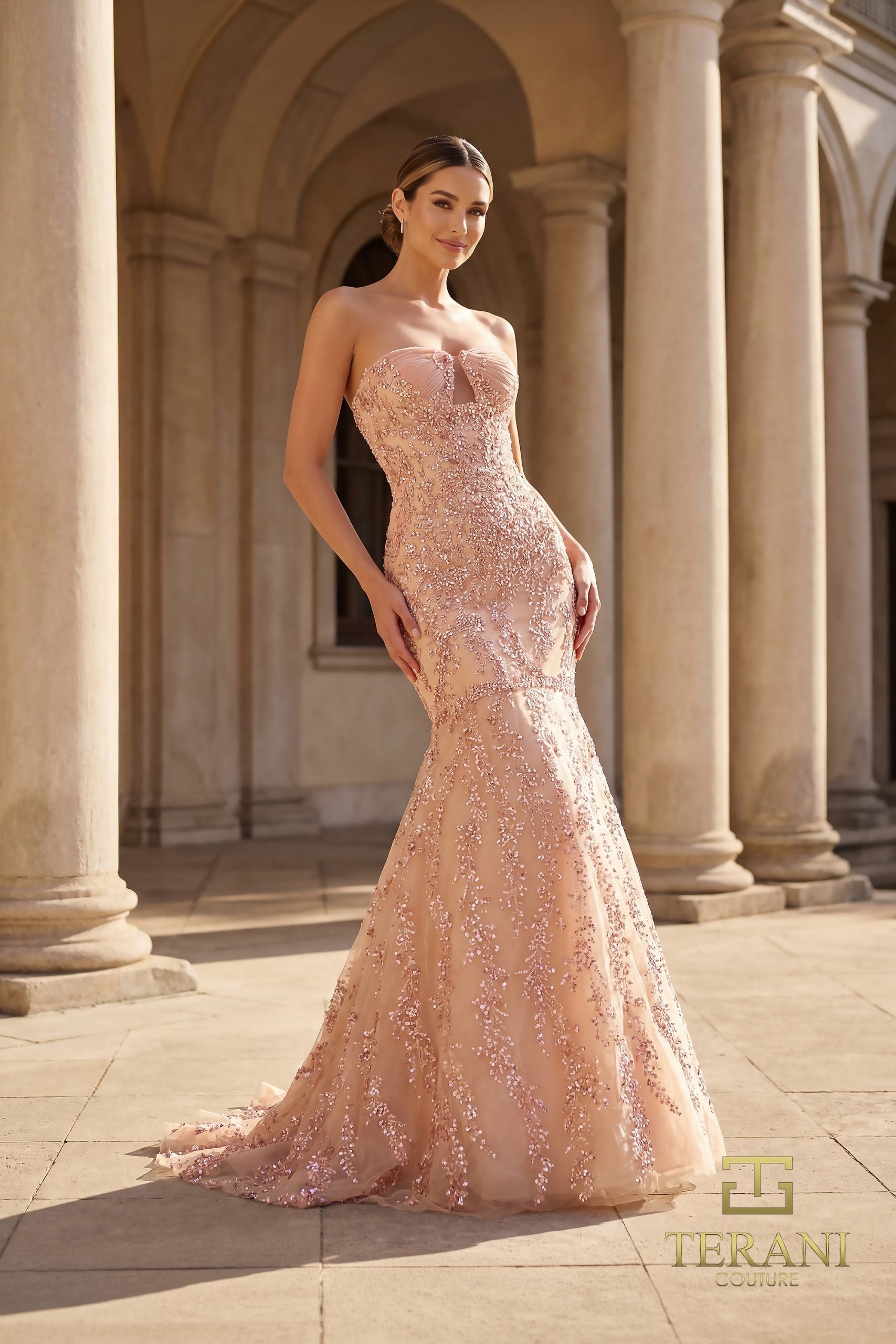 Terani Couture 261GL6001 - Beaded Ornate Mermaid Evening Gown - view 5