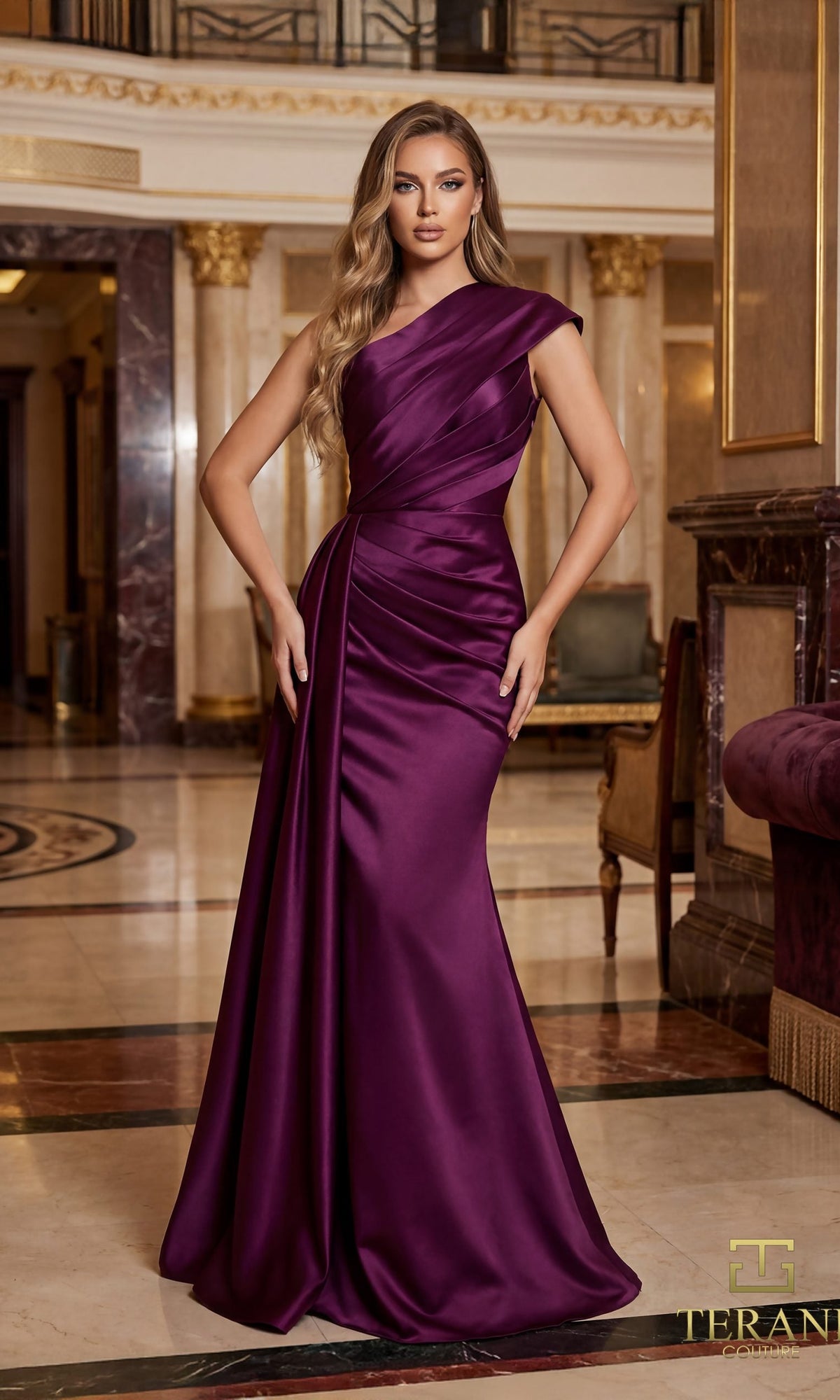 Terani Couture 261M6411 - Ruched Bodice Asymmetric Evening Gown - detail view