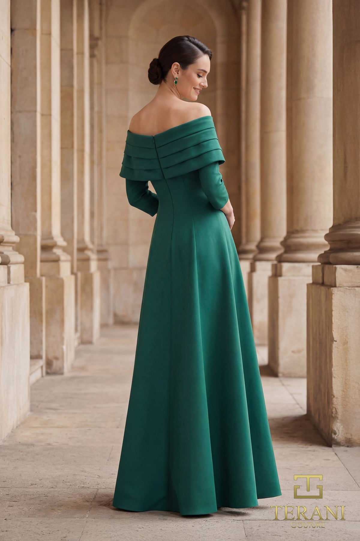 Terani Couture 261M6434 - Pleated Off Shoulder Mikado Gown - view 7