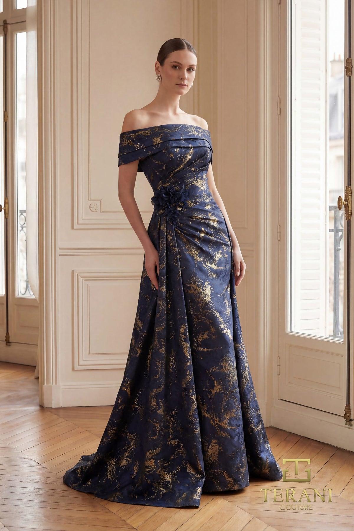 Terani Couture 261M6444 - Off Shoulder Metallic Brocade Gown - view 6