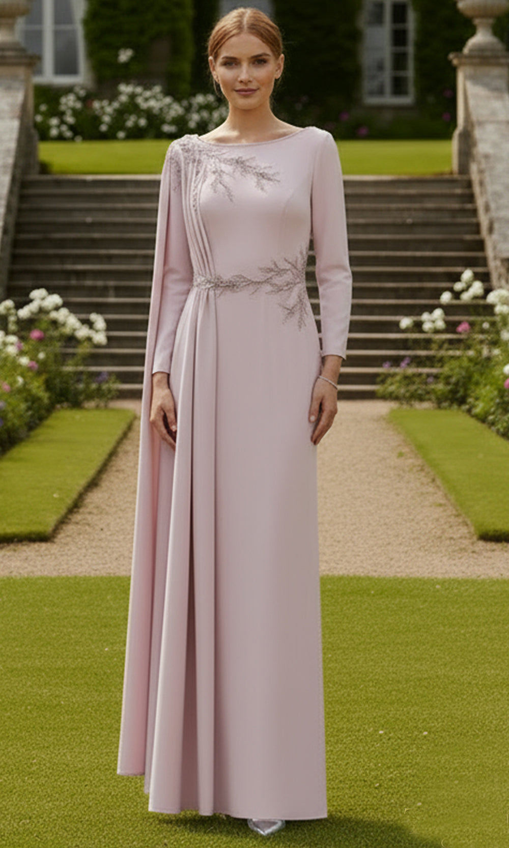 Terani Couture 261M6465 - Bateau Neck Embroidered Gown with Cape - designer mother of the bride dress at Silhouette Dresses