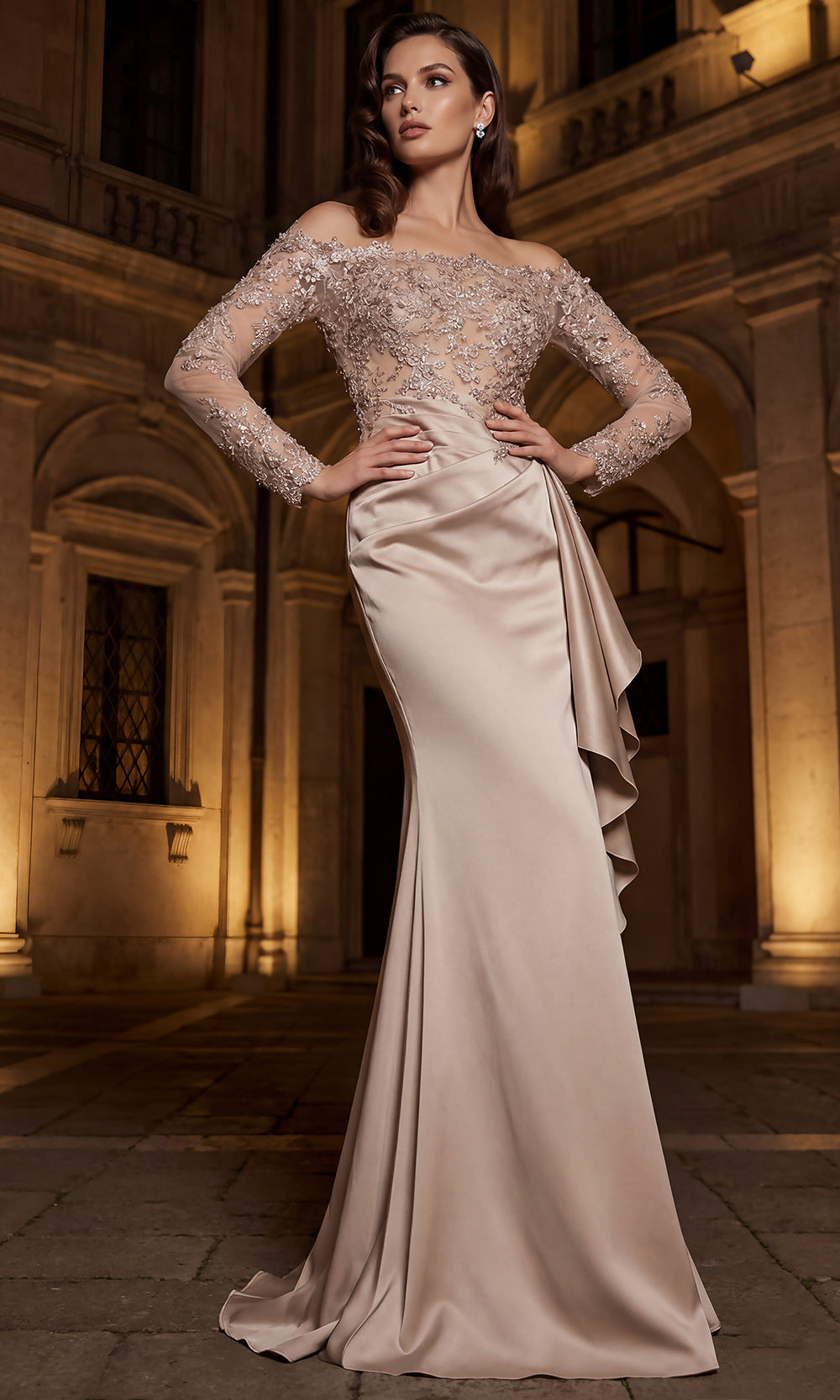 Terani Couture 262E7074 - Long Sleeve Beaded Lace Evening Gown