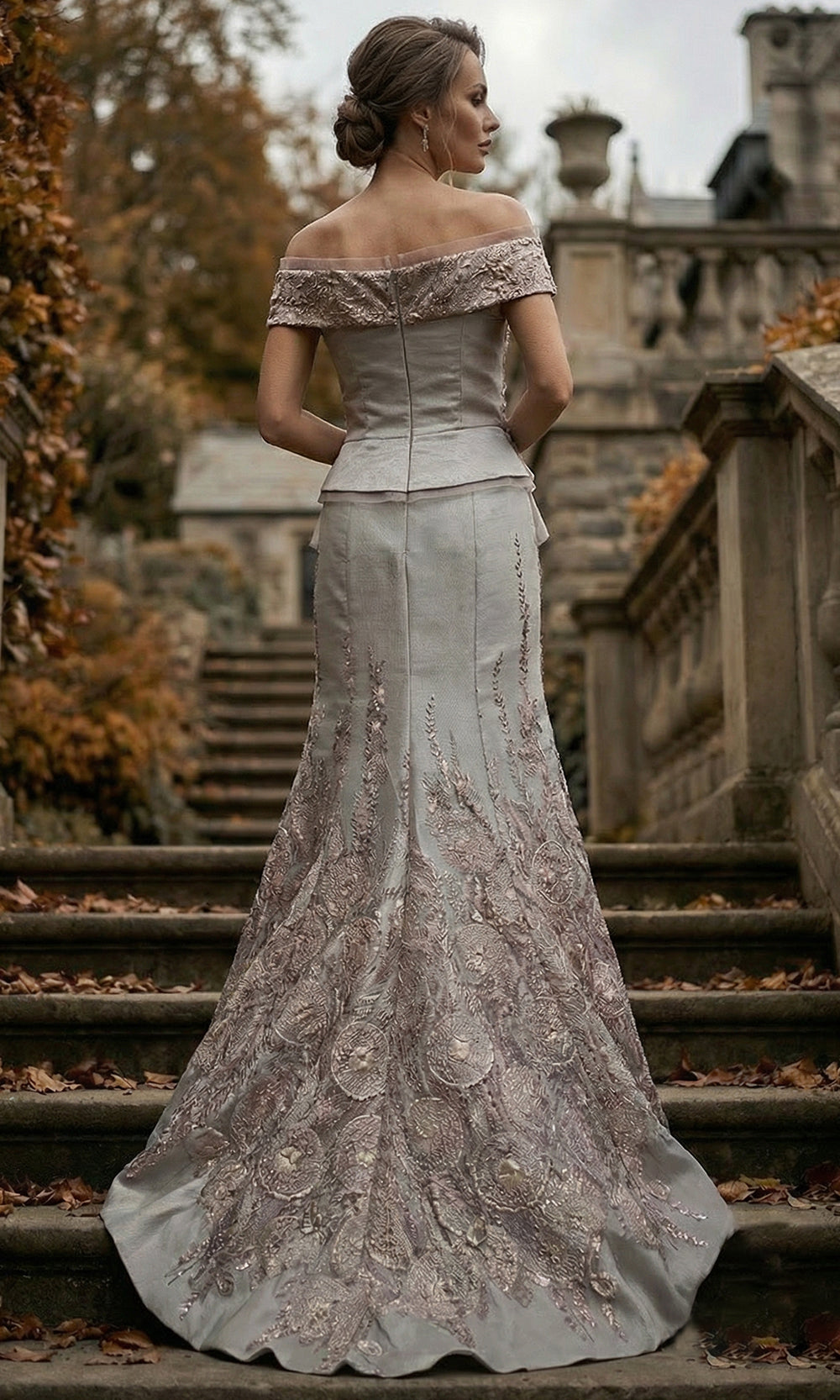 Terani Couture 262M7268 - Metallic Jacquard Floral Accent Trumpet Gown
