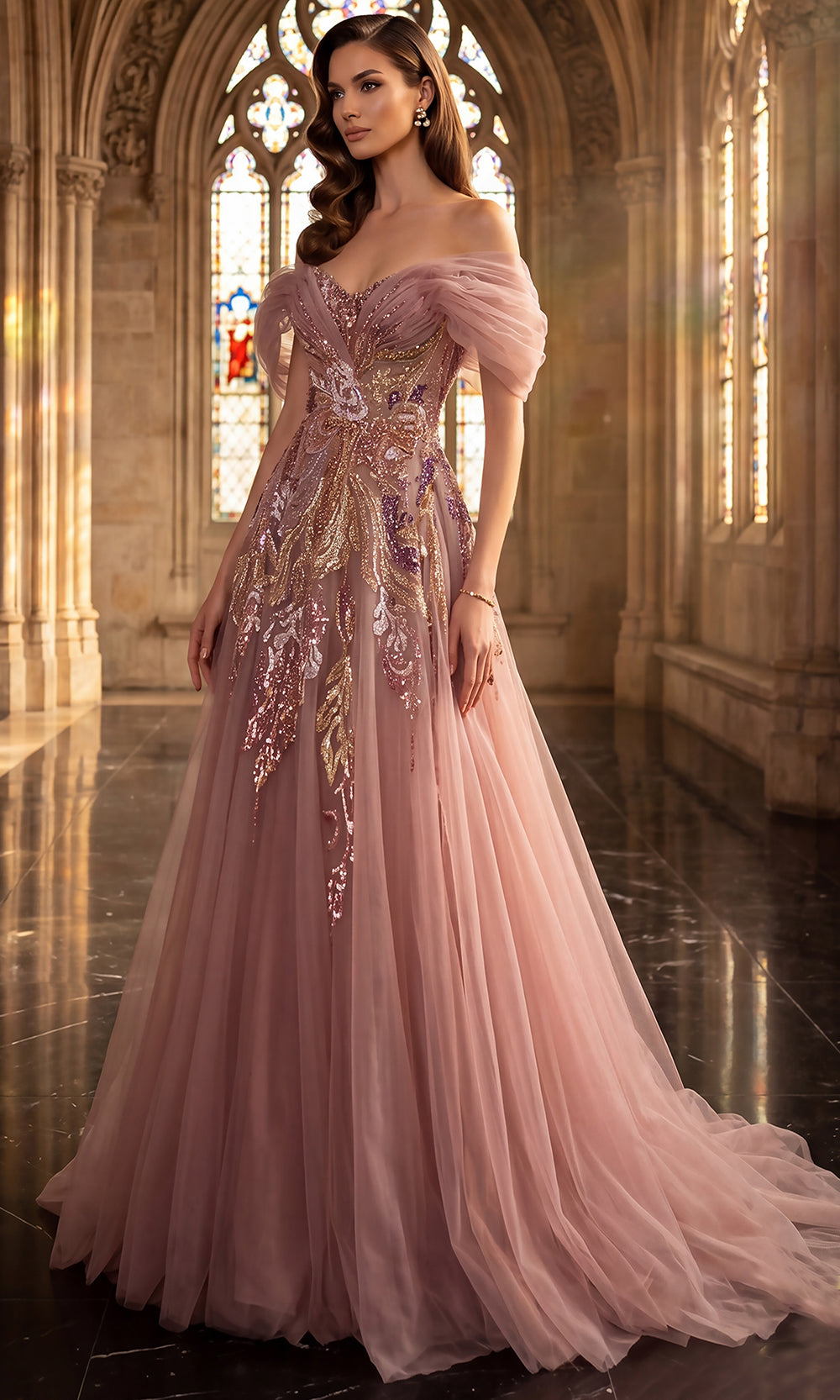 Terani Couture 262M7322 - Off Shoulder Puff Sleeve Beaded Gown