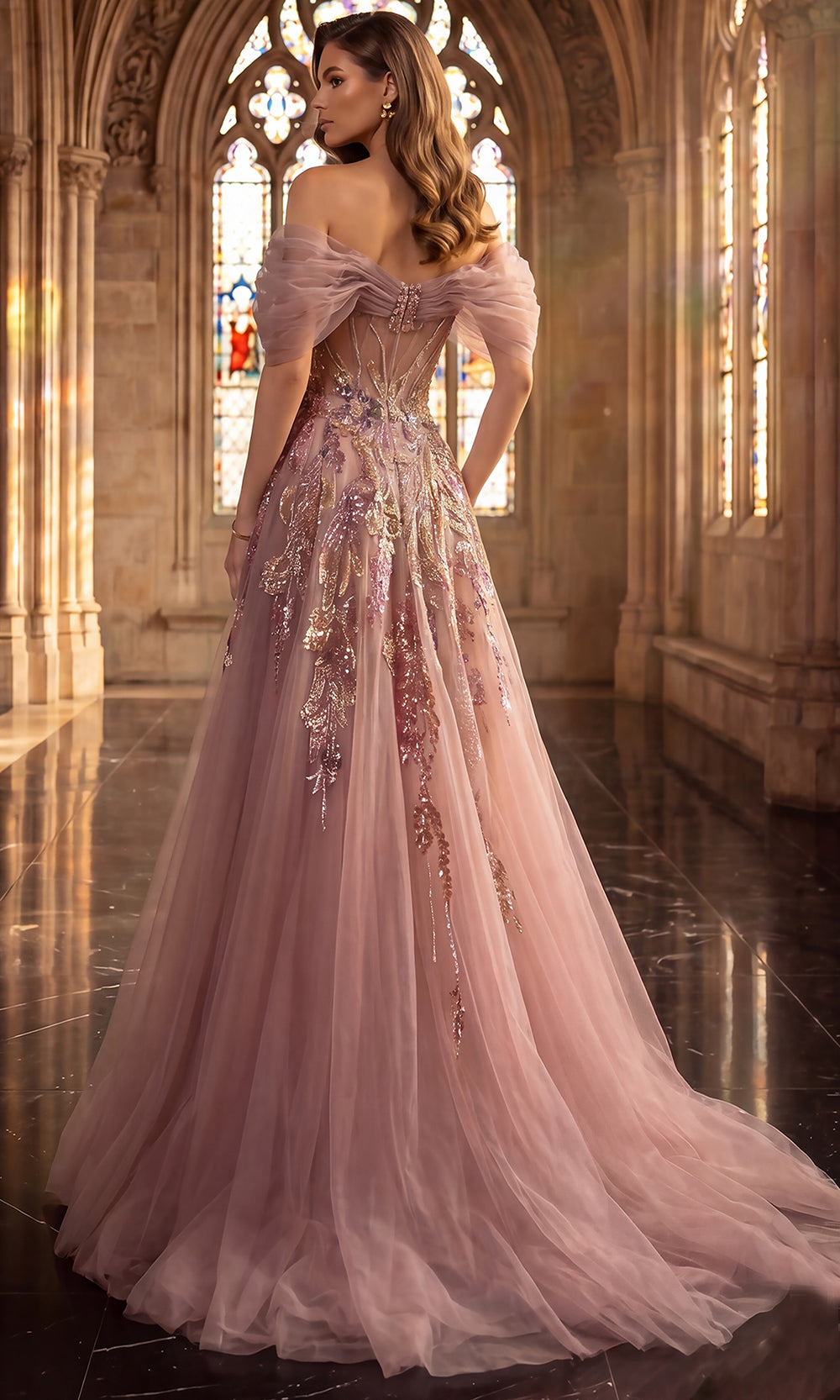 Terani Couture 262M7322 - Off Shoulder Puff Sleeve Beaded Gown