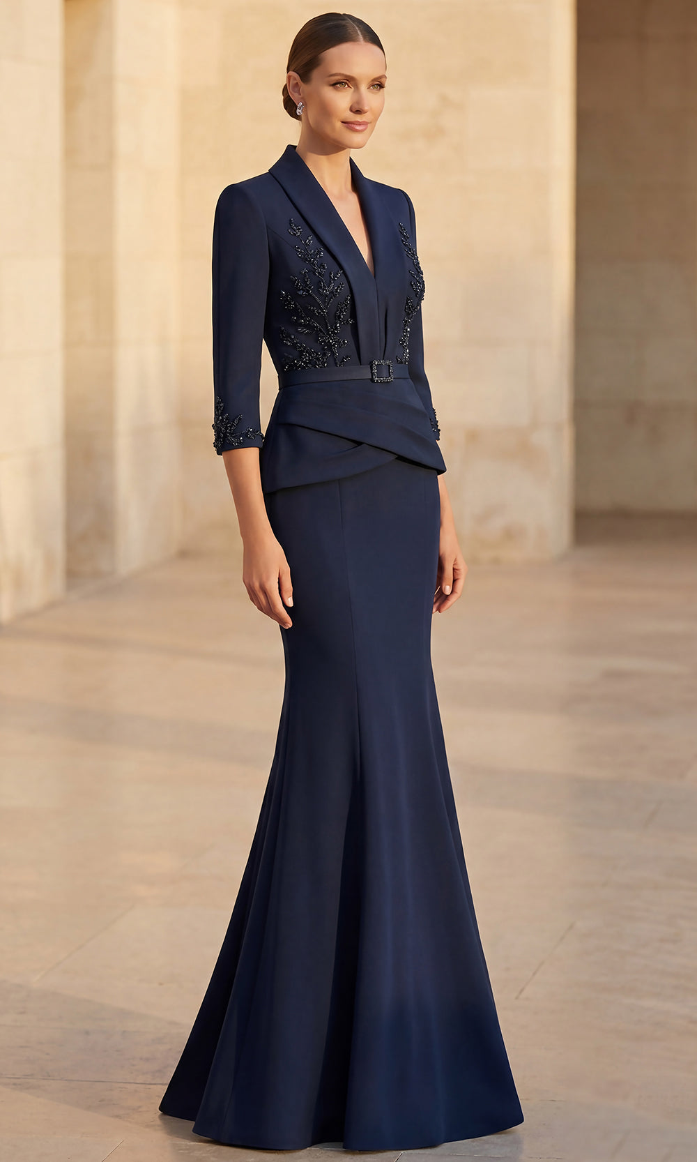 Terani Couture 262M7263 - Trumpet Three-Quarter Sleeve Formal Gown