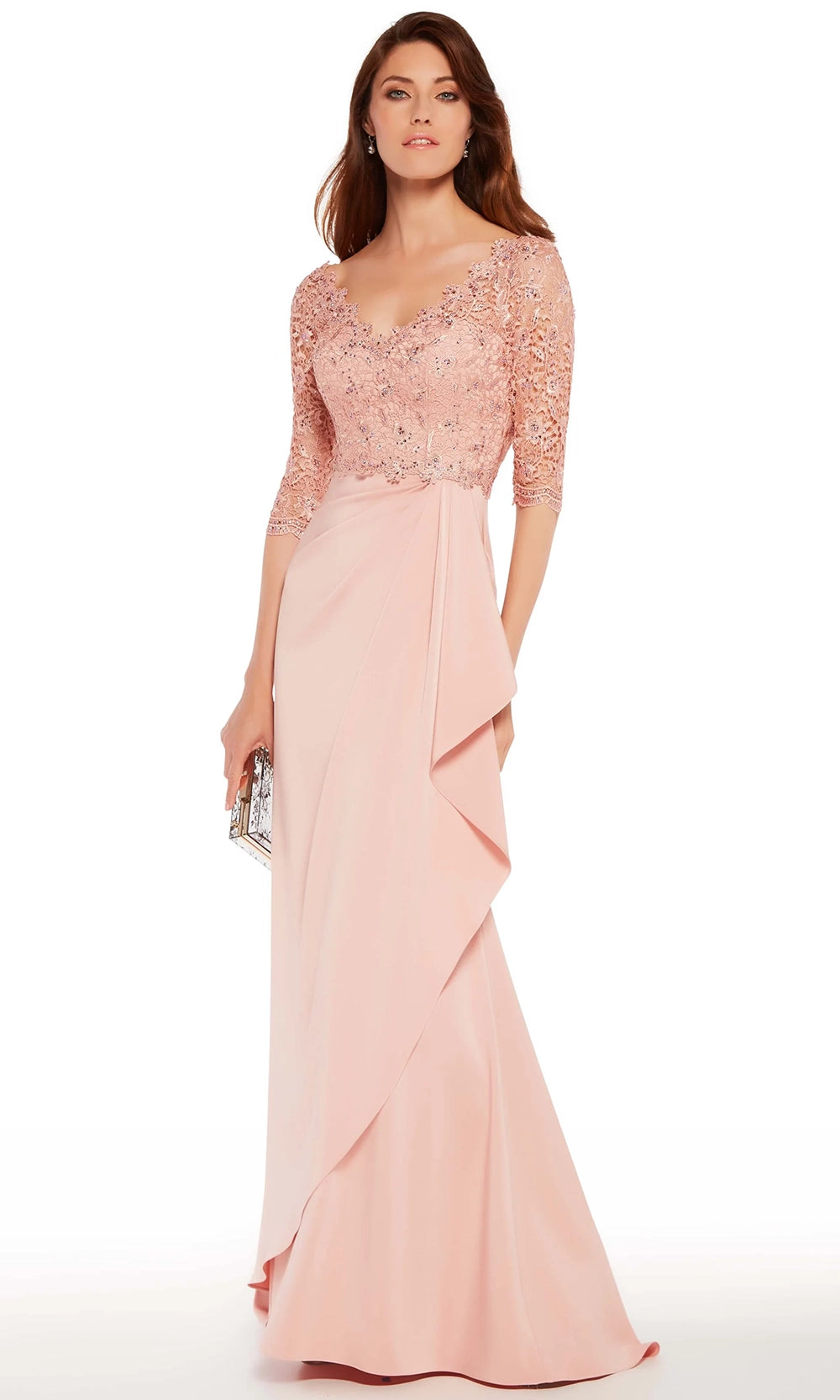 Alyce Paris 27242 - Beaded Lace Three-Quarter Sleeve Gown - view 4