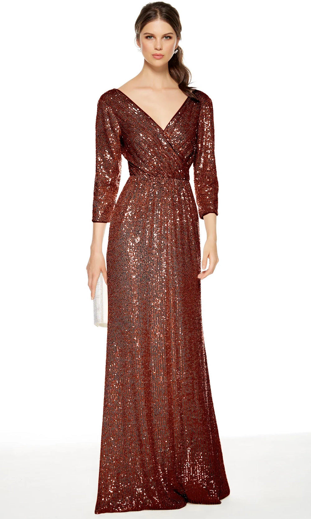 Alyce Paris 27358 - Sequin Mesh V-Neck Gown with Sleeves - back view