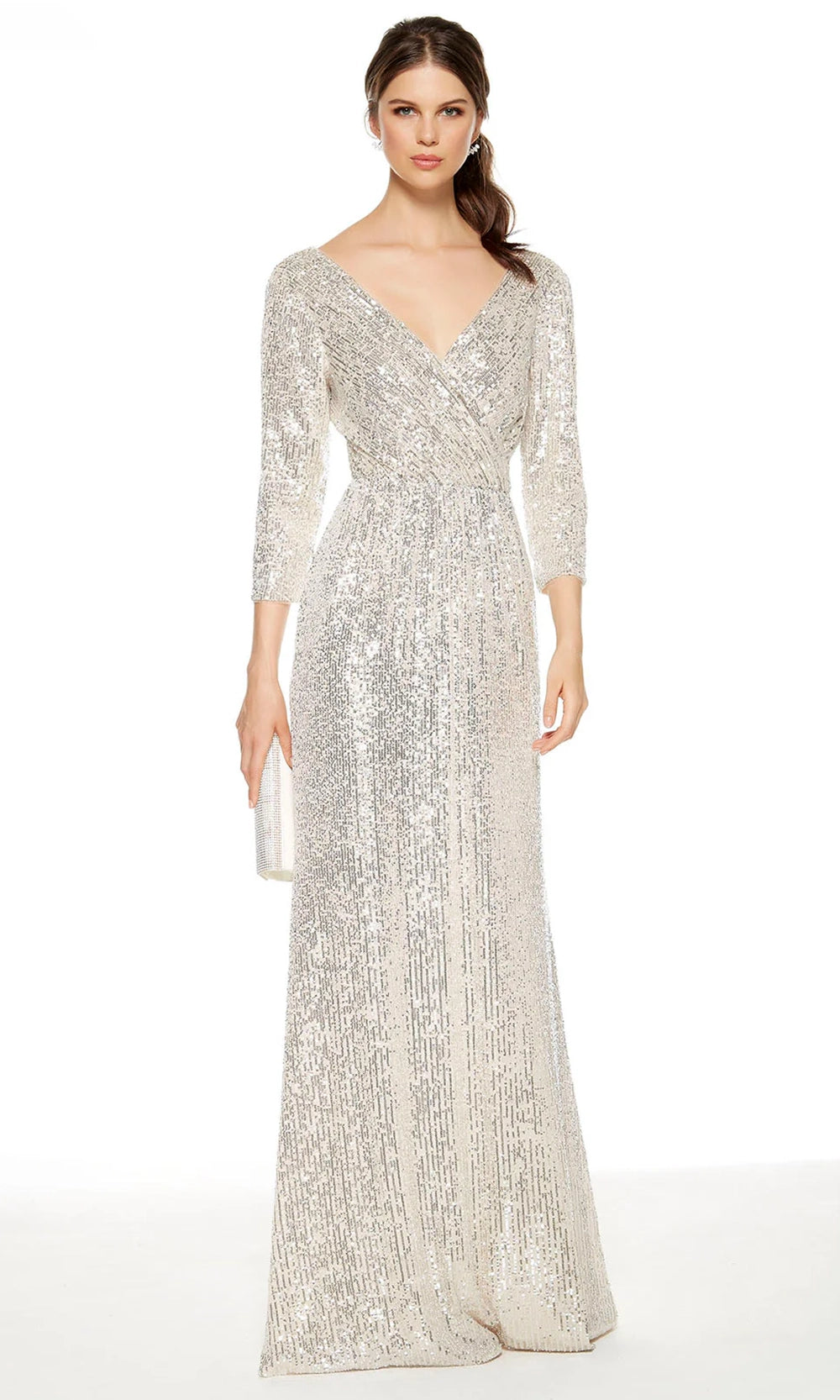 Alyce Paris 27358 - Sequin Mesh V-Neck Gown with Sleeves - detail view