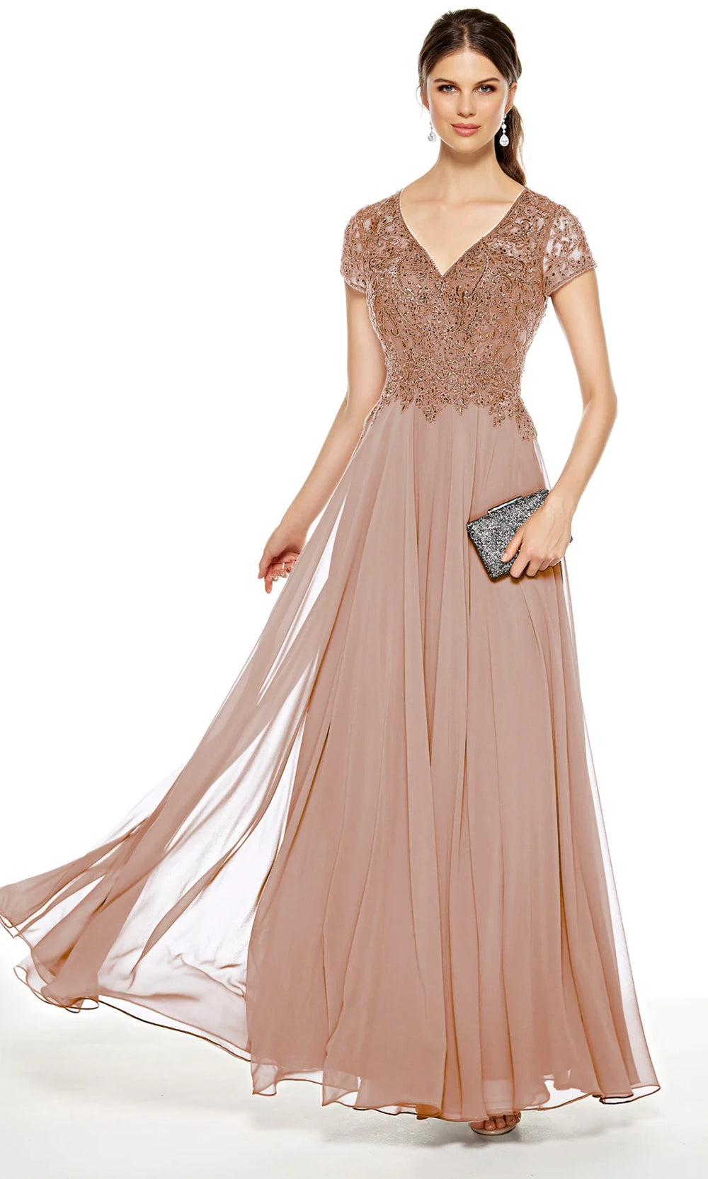 Alyce Paris 27389 - Lace Appliqued V-Neck Chiffon Gown - back view